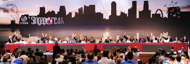 Photograph taken of panel conversation at ICANN Singapore