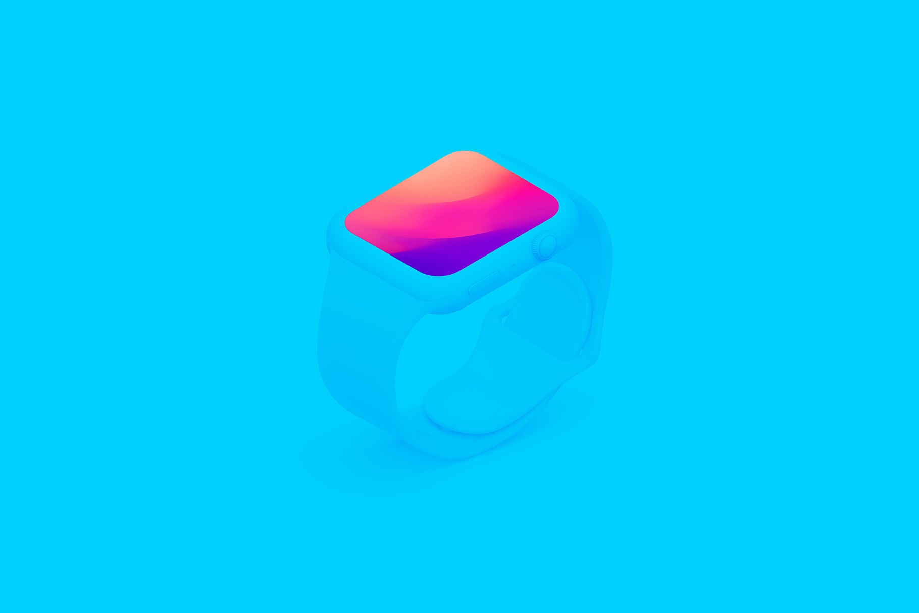 Bright blue Apple Watch mockup with a neon effect.