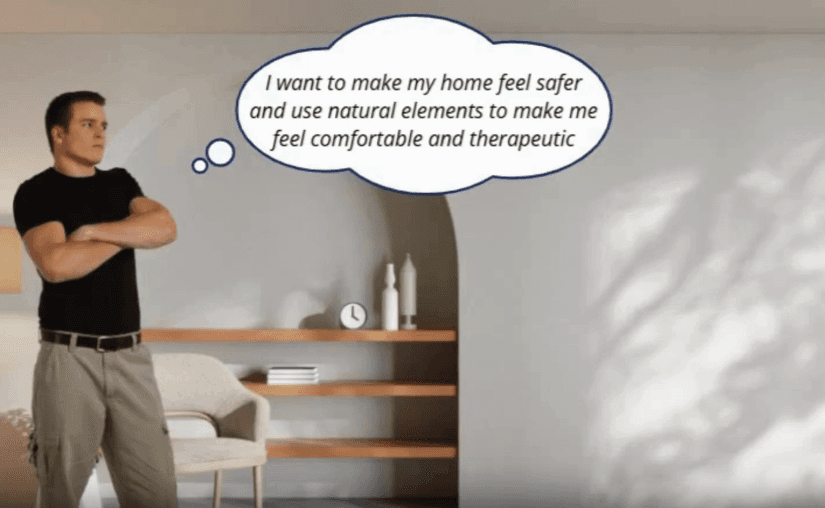 Interactive safety training screen with a man and speech bubble