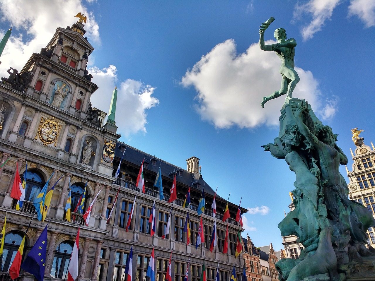 Guild houses on the Grote Markt in Antwerp, one of Belgium's main commercial cities.