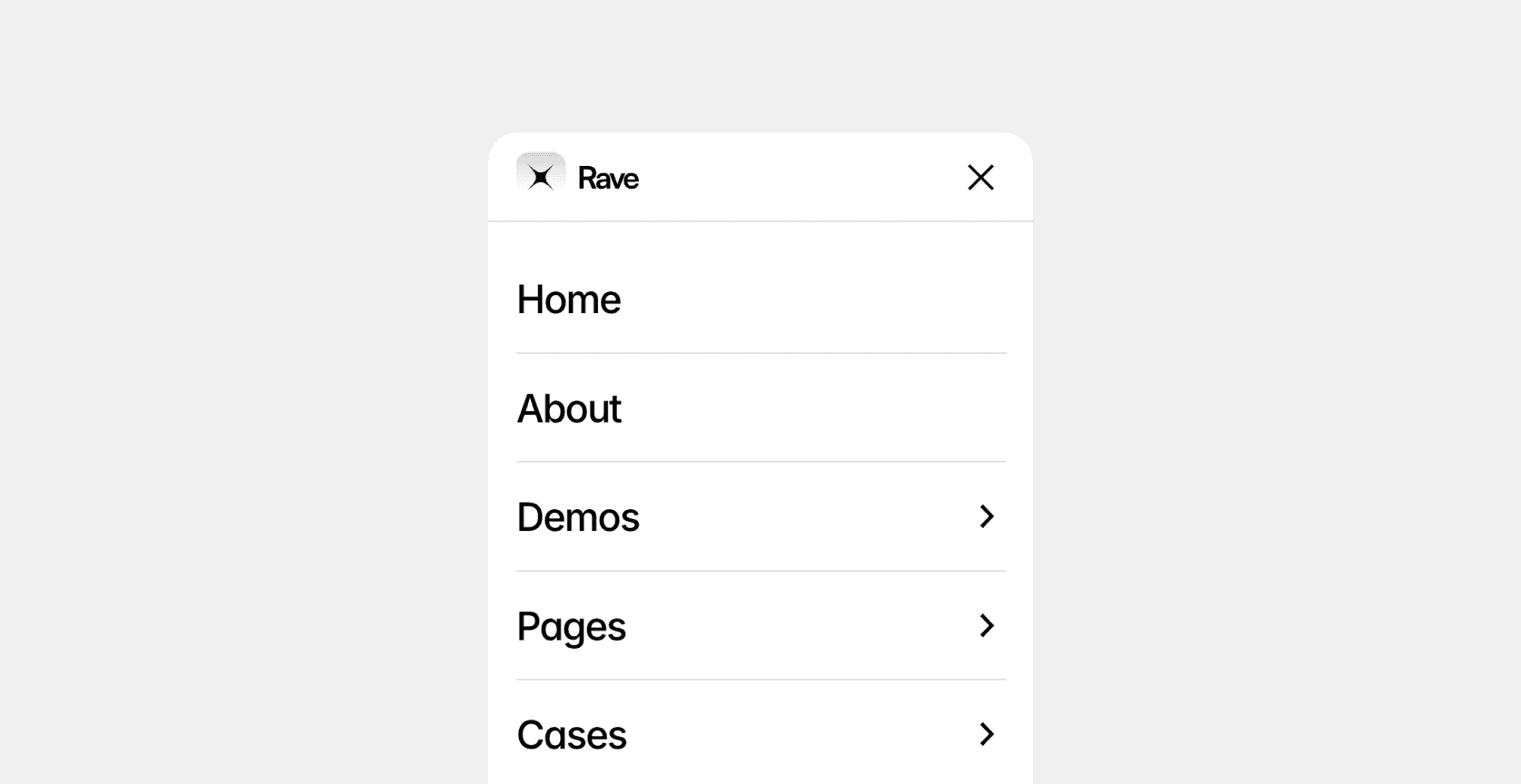Mobile navigation menu with main site sections