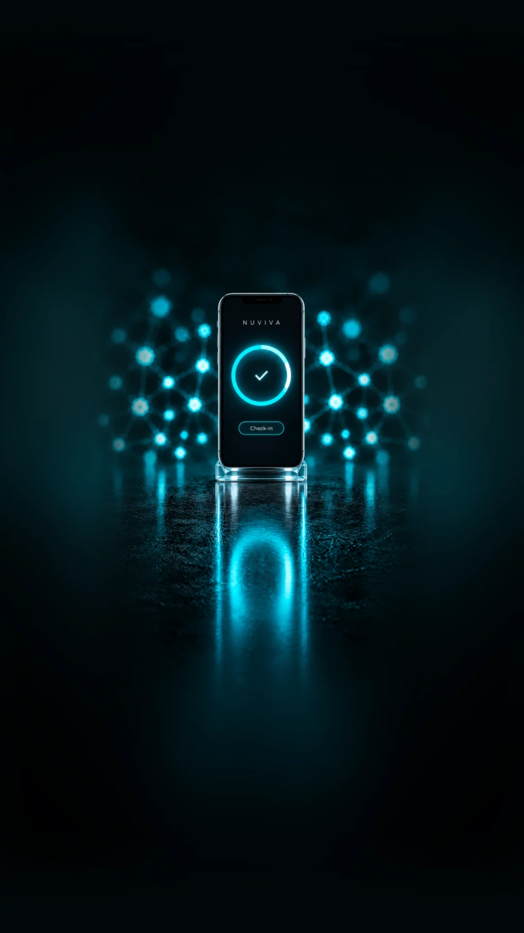 Smartphone showing a check mark on a dark reflective surface
