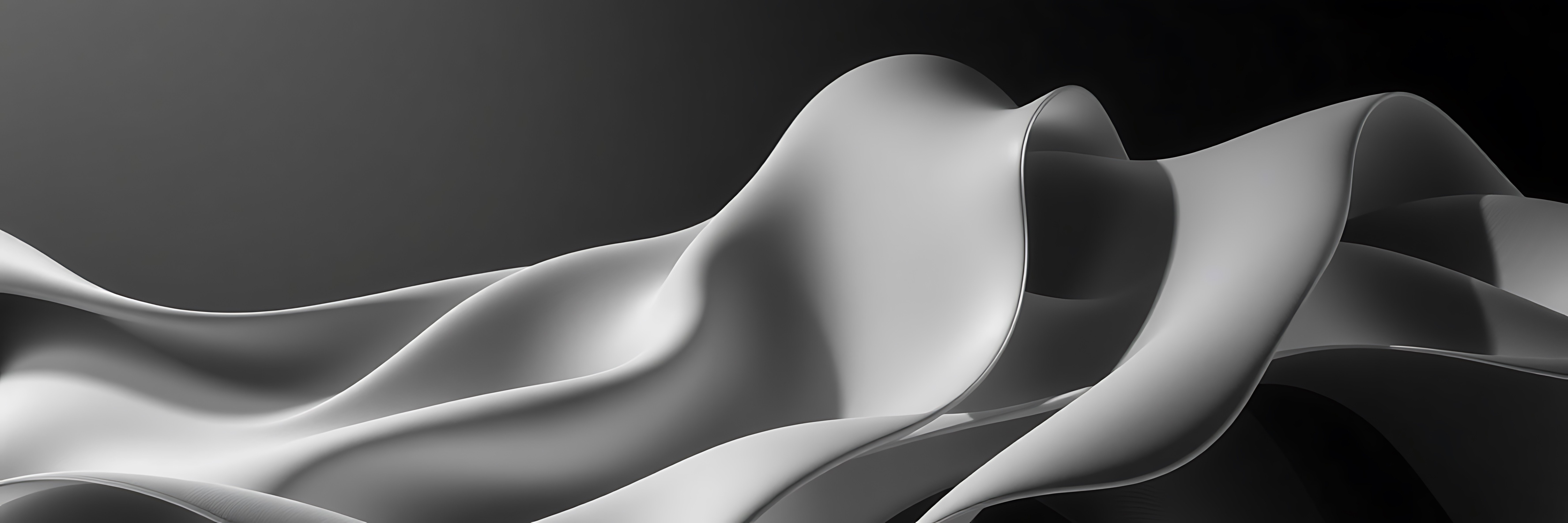 Abstract black-and-white landscape with smooth, undulating shapes reminiscent of sand dunes or fine fabric.