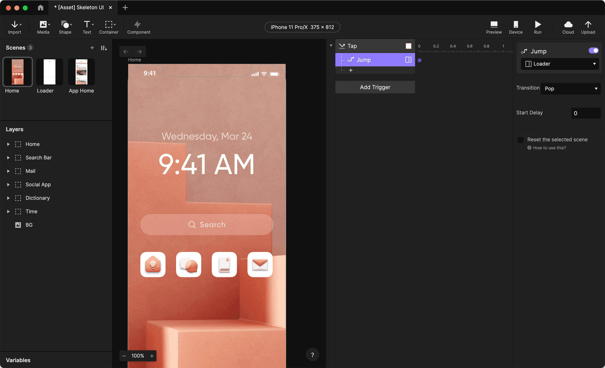 Add a Jump response under the Tap trigger.