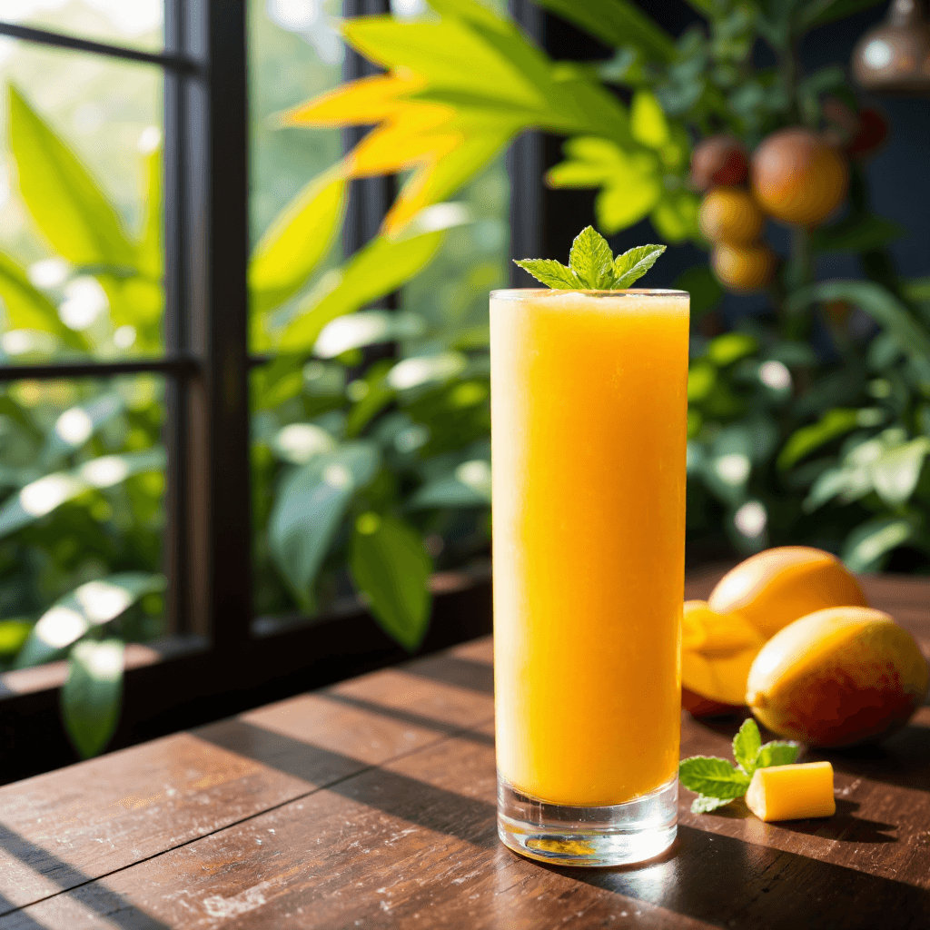 product photography of a glass of tropical fruit juice