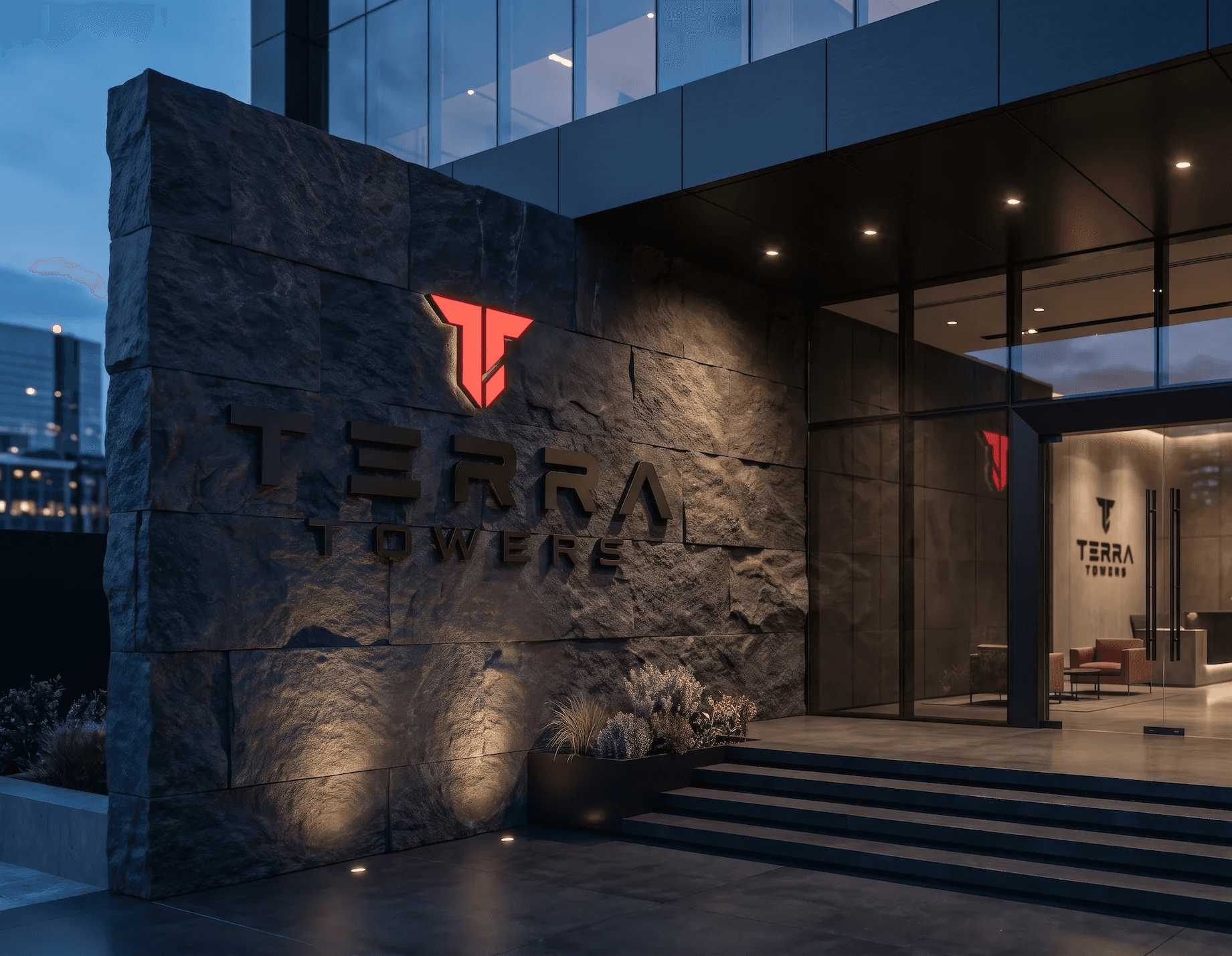 Entrada a las officinas de Terra Towers