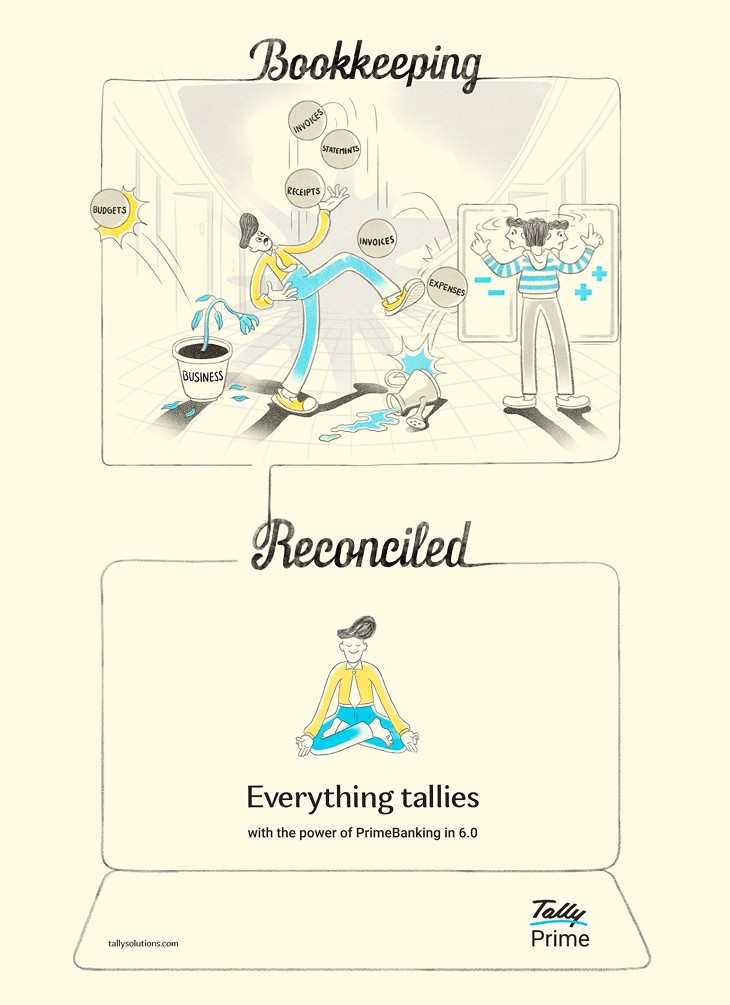 Tally corporate legacy modernization by BMEG, displaying a signature black-and-red color palette paired with custom raster-style illustrations across office art and brand merchandise.
