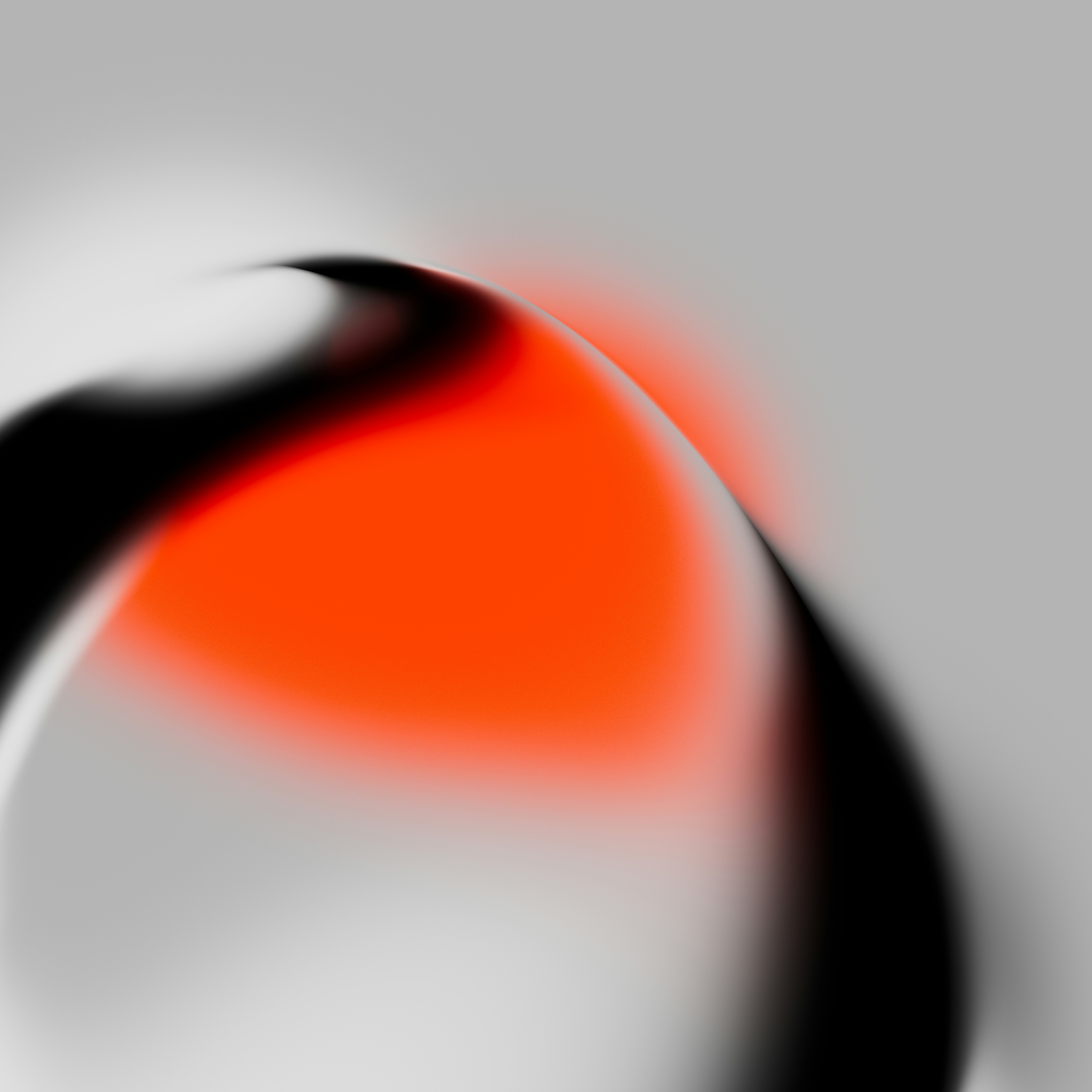  An abstract digital artwork featuring a smooth, curved shape with a vibrant orange glow contrasted against deep black and soft grey gradients.