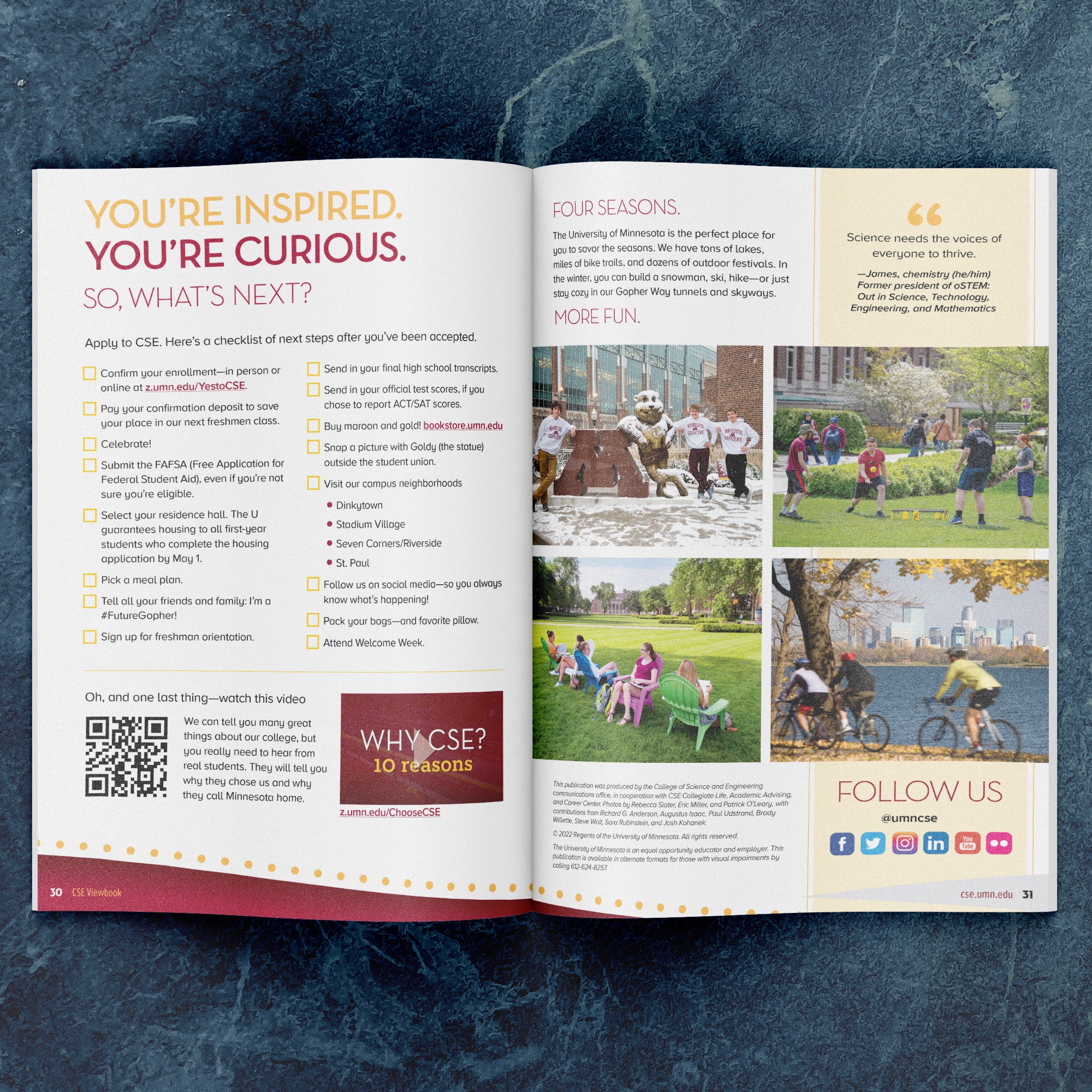 Spread with next steps and photos of the 4 seasons in Minnesota