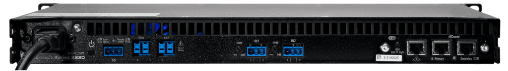 Back panel with power, network, and input/output connectors.
