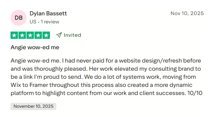 Screenshot of a review on TrustPilot