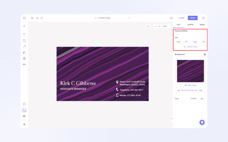 glorify canvas size