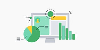Illustration containing a screen with various chart types.