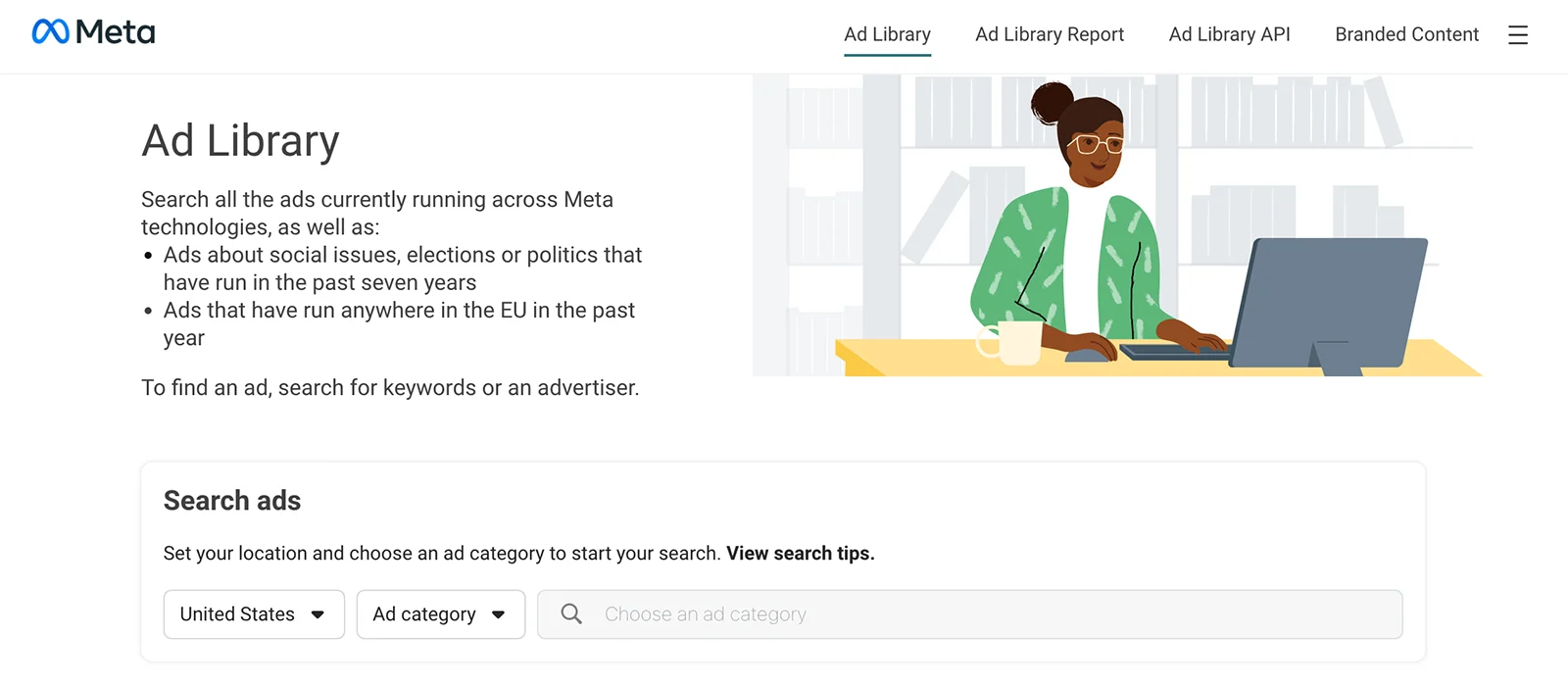 Facebook Ads Library dashboard