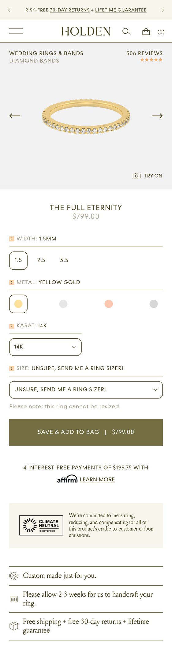 Jewelry product options include: ring for Full Eternity Wedding Ring from Holden.