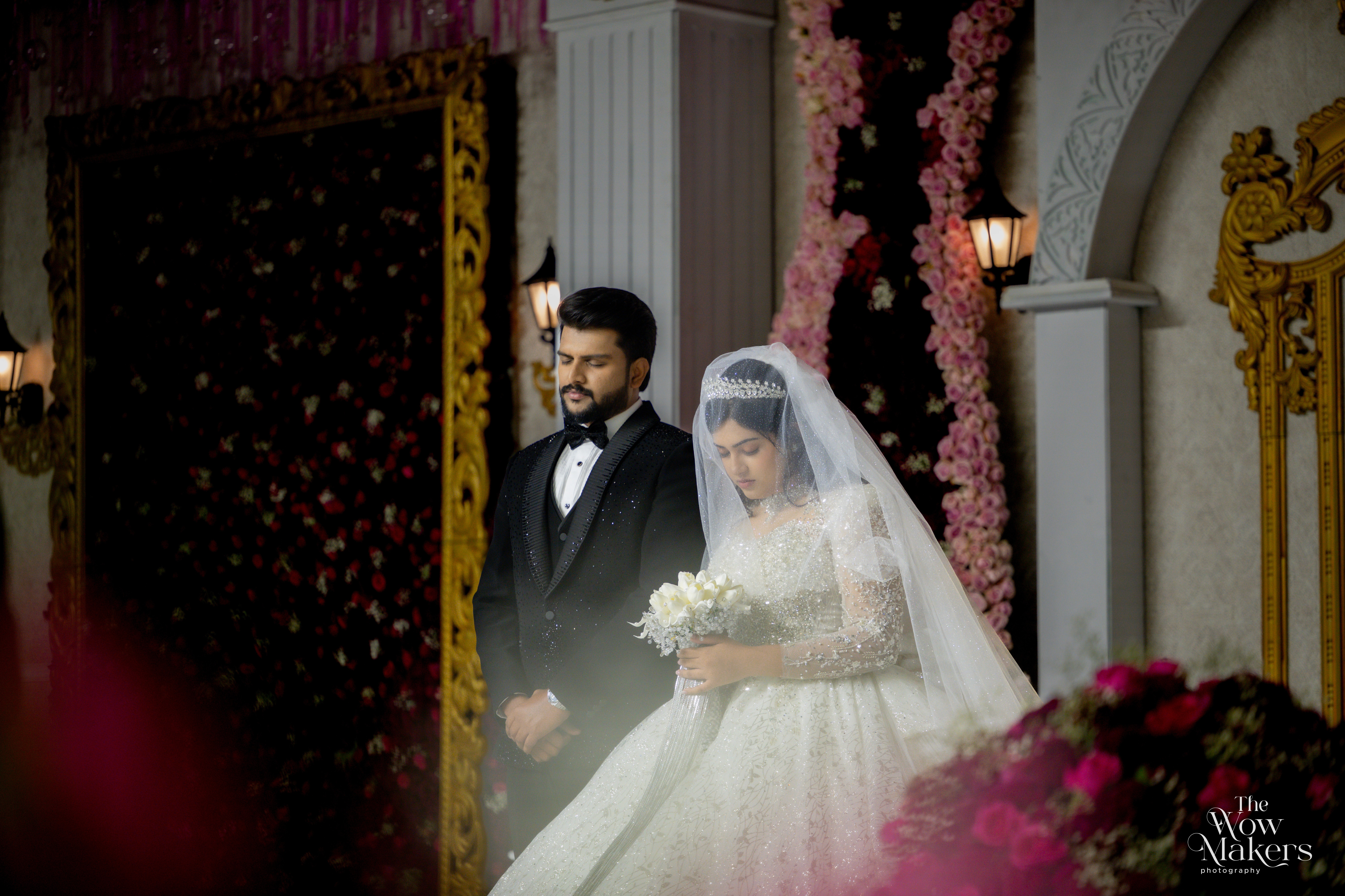Christian wedding ceremony with bride in white gown and veil, photographed by Wow Makers wedding photography in Hyderabad, India.