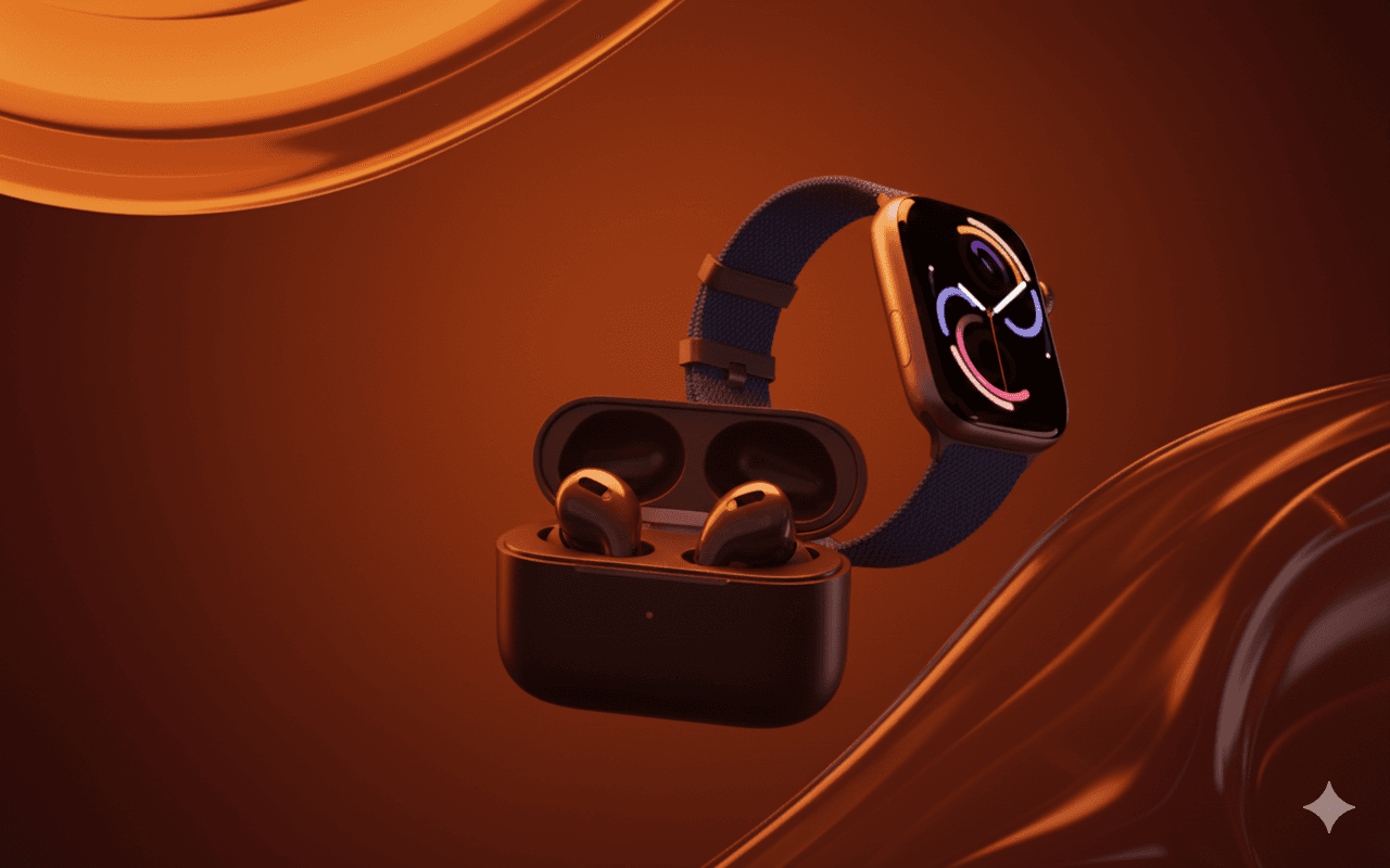 Stylish woman in a gray athletic outfit and headband standing confidently in a stadium, surrounded by empty blue seats and overhead steel beams.