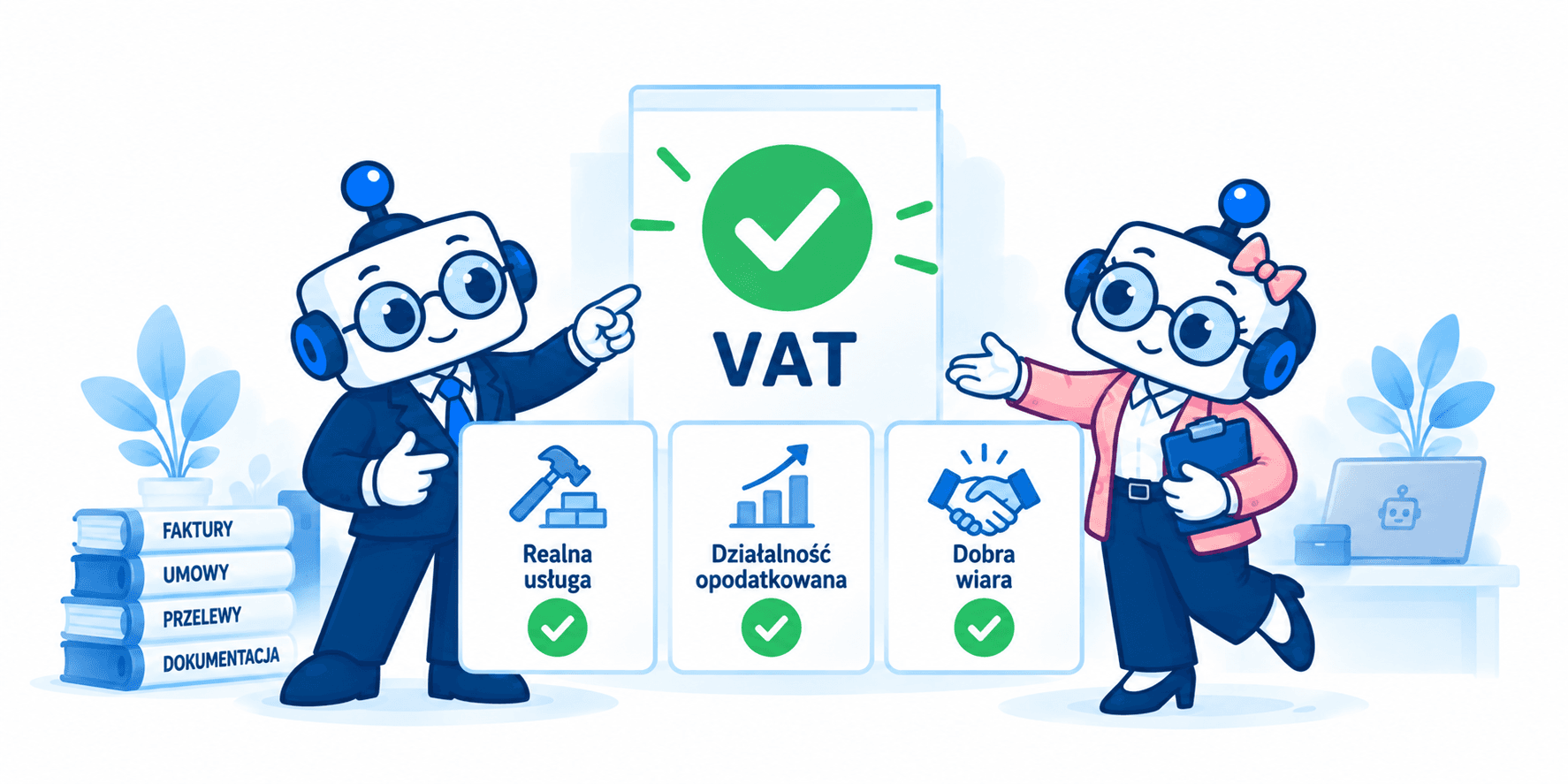 Roboty pokazują warunki odliczenia VAT.