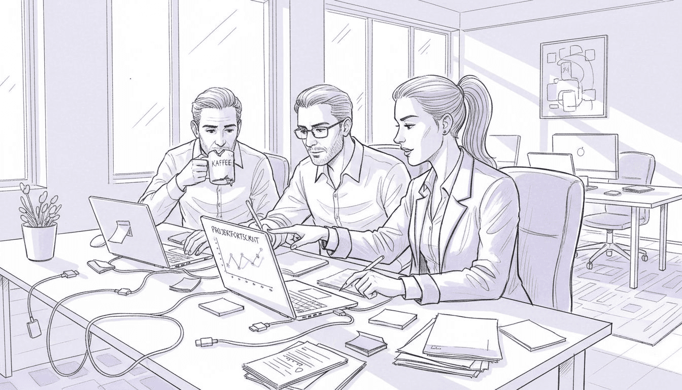 Im Team wird darüber gesprochen, wie Künstliche Intelligenz den Arbeitsalltag unterstützen kann.