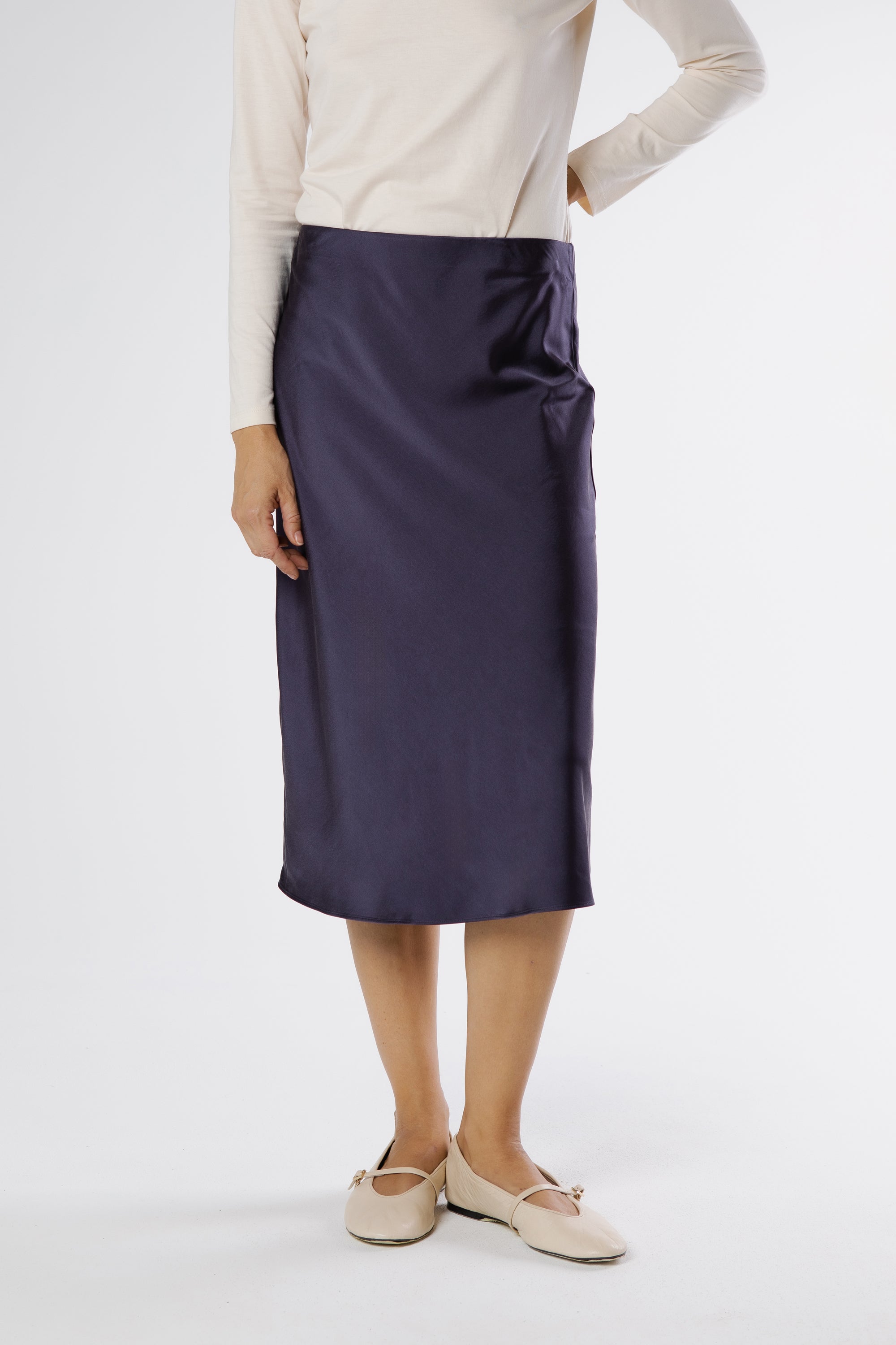 Close-up of heavy silk satin fabric in Purple color