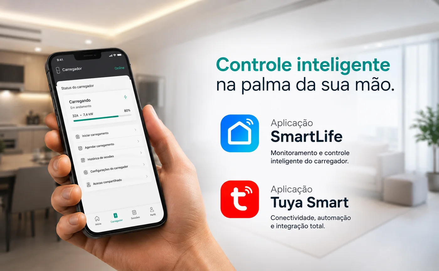 Aplicativo Smart Life e Tuya Smart controlando a recarga do WBF 70 pelo celular