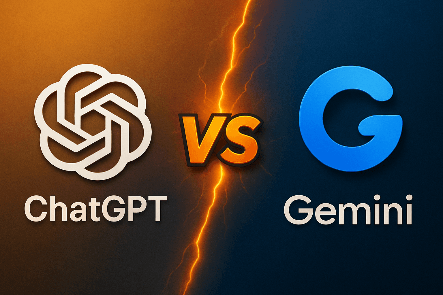 ChatGPT versus Gemini comparison graphic showing AI tools for learning with lightning bolt dividing the two platforms