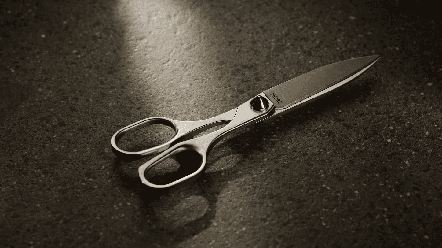 high-quality resharpenable HORL scissors on dark background