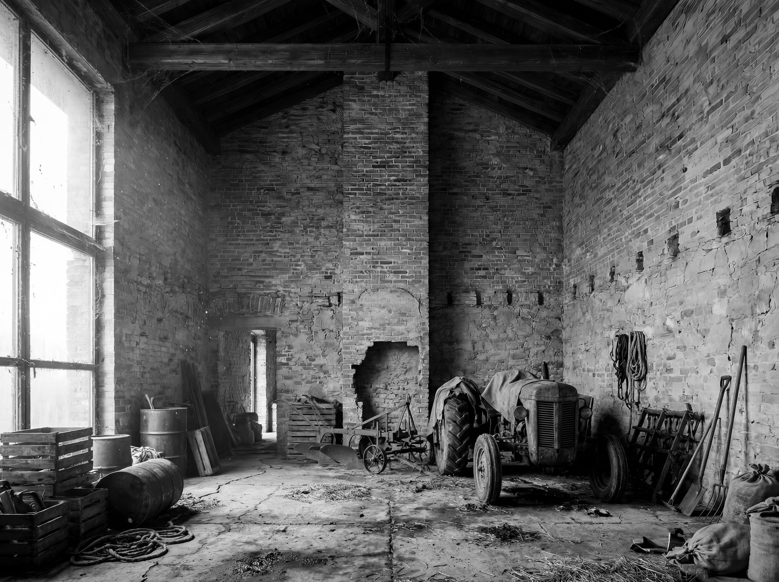 Small workshop with a metal table in the middle
