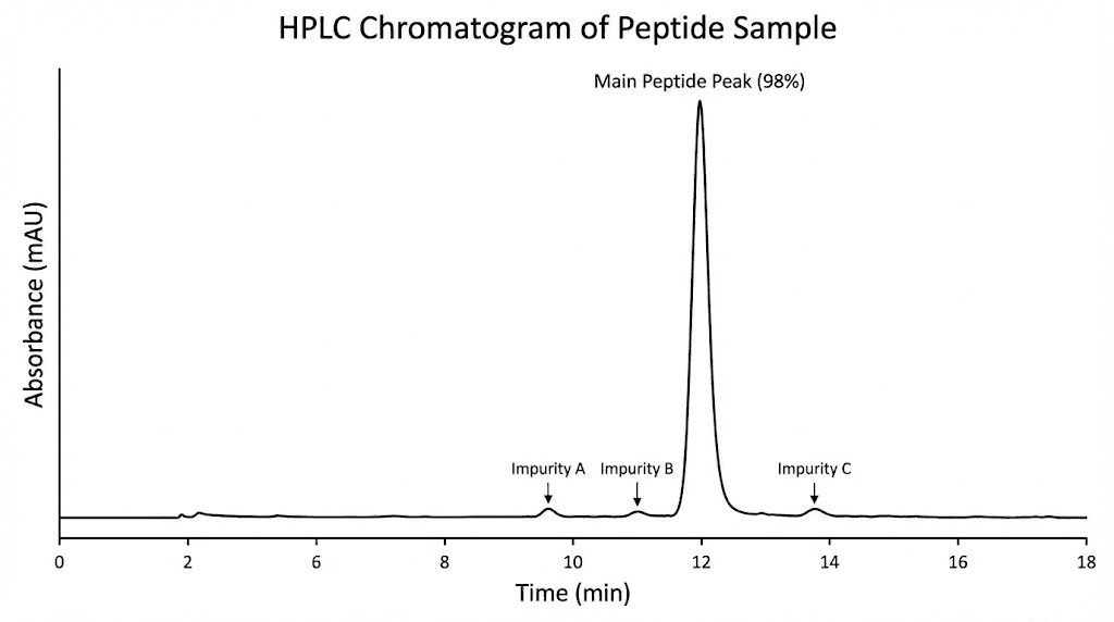 HPLC chromatogram showing peptide purity peaks analysis