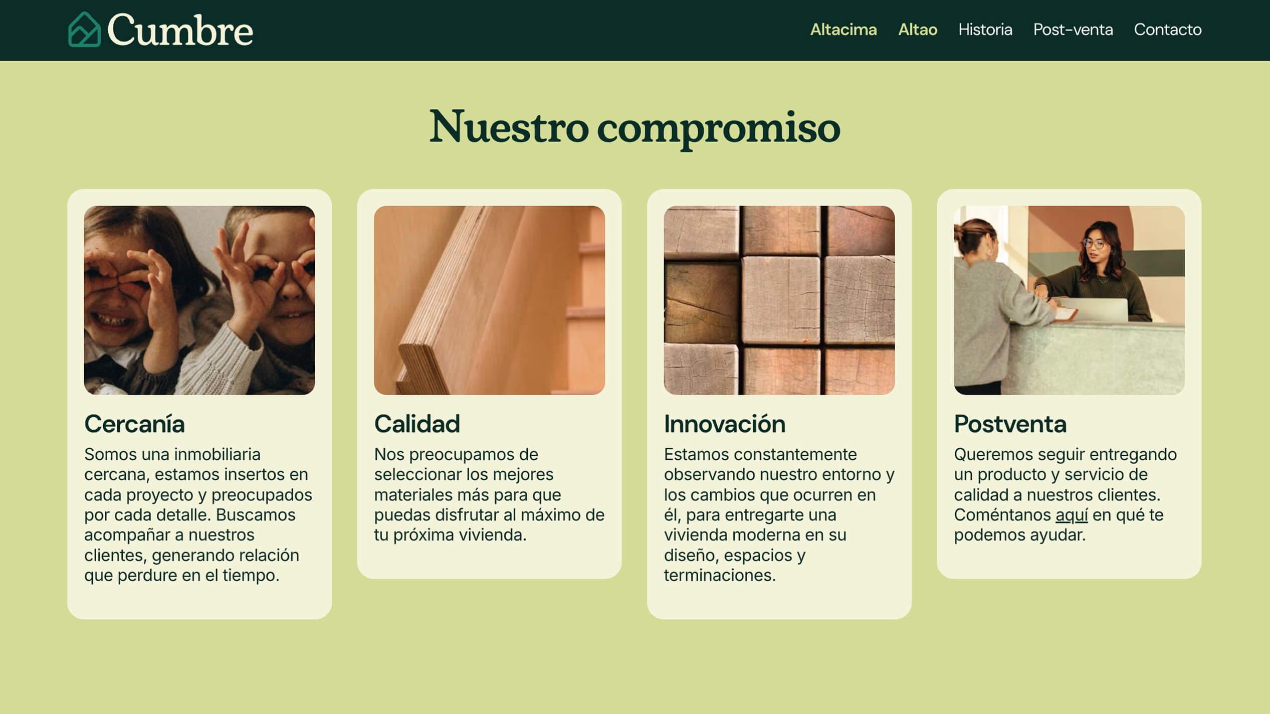 Diseño web desktop Cumbre sección Nuestro Compromiso