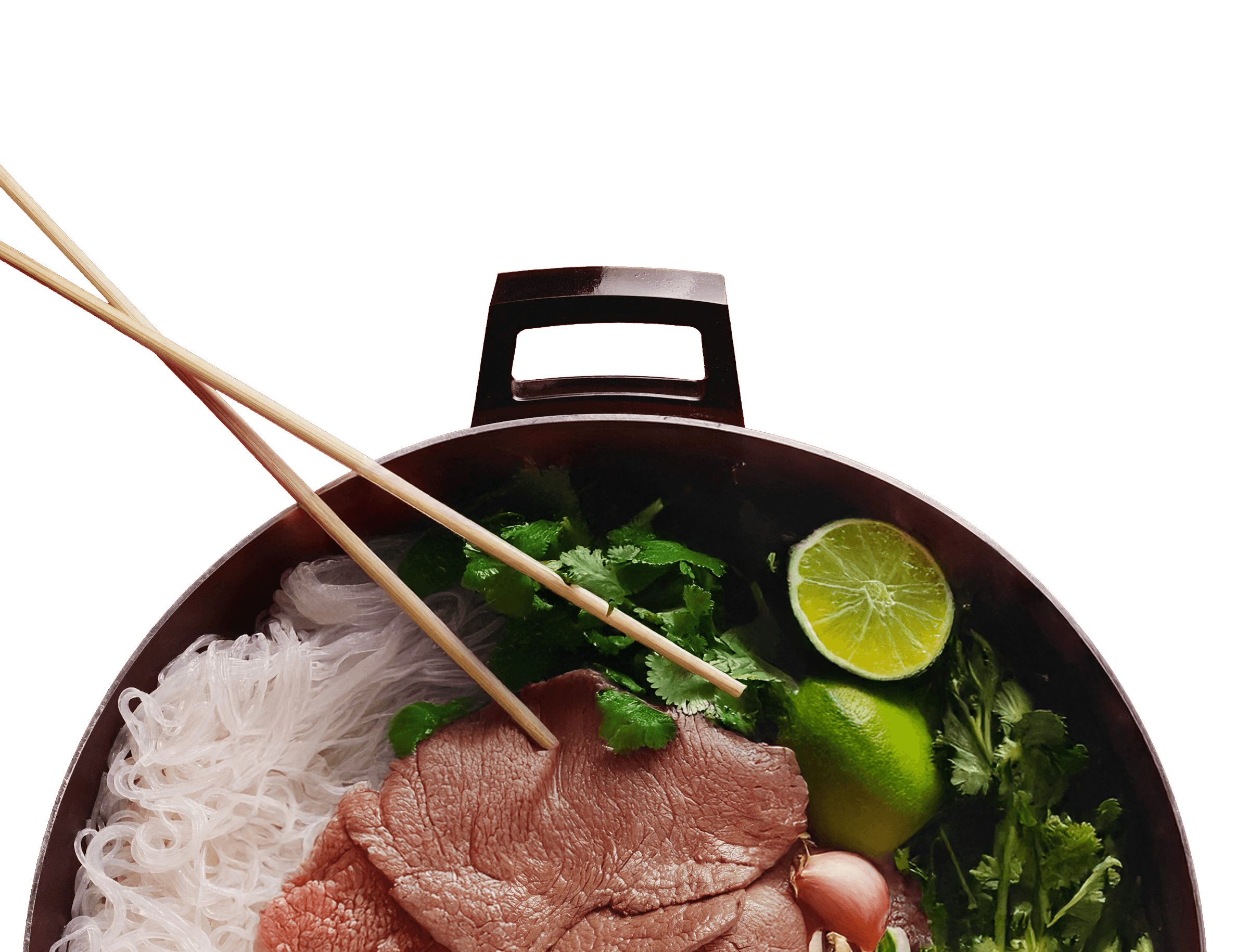 Vietnamese noodle dish infront of Mopho logo