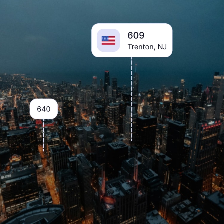 City skyline of Trenton showing the 609 area code and surrounding area codes