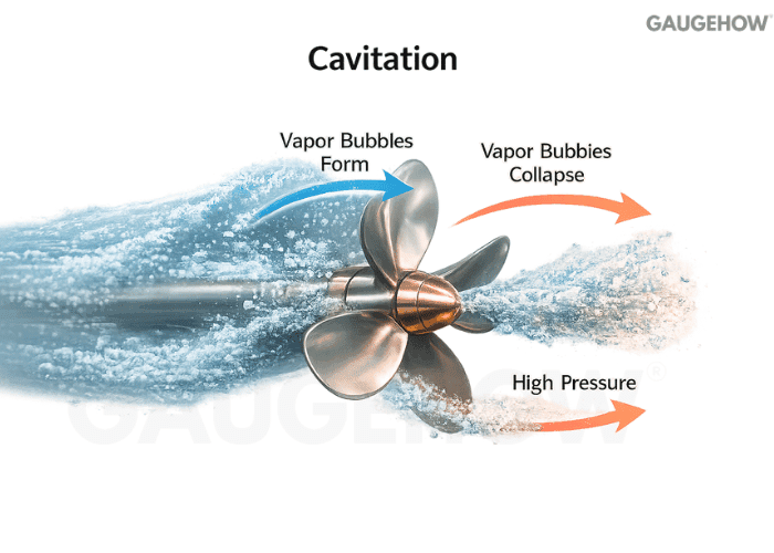 Cavitation vapor bubbles collapse