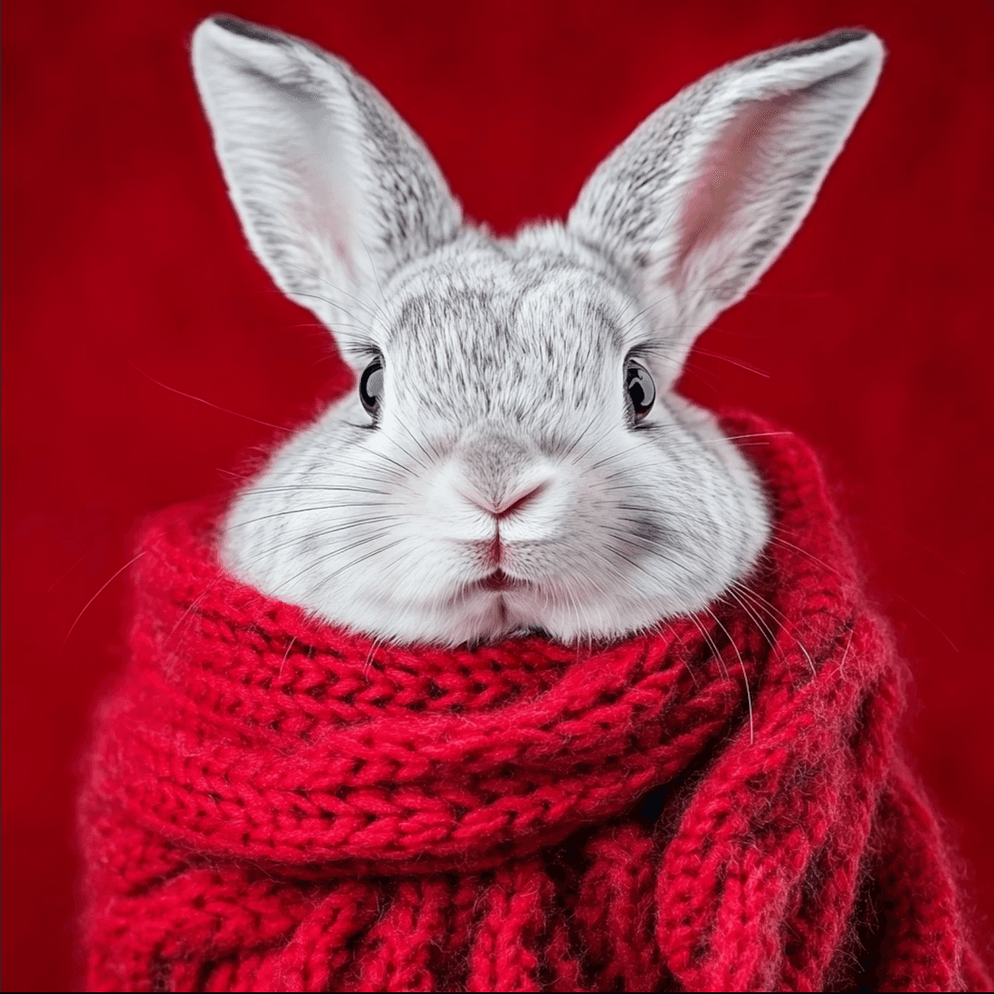 rabbit on red background