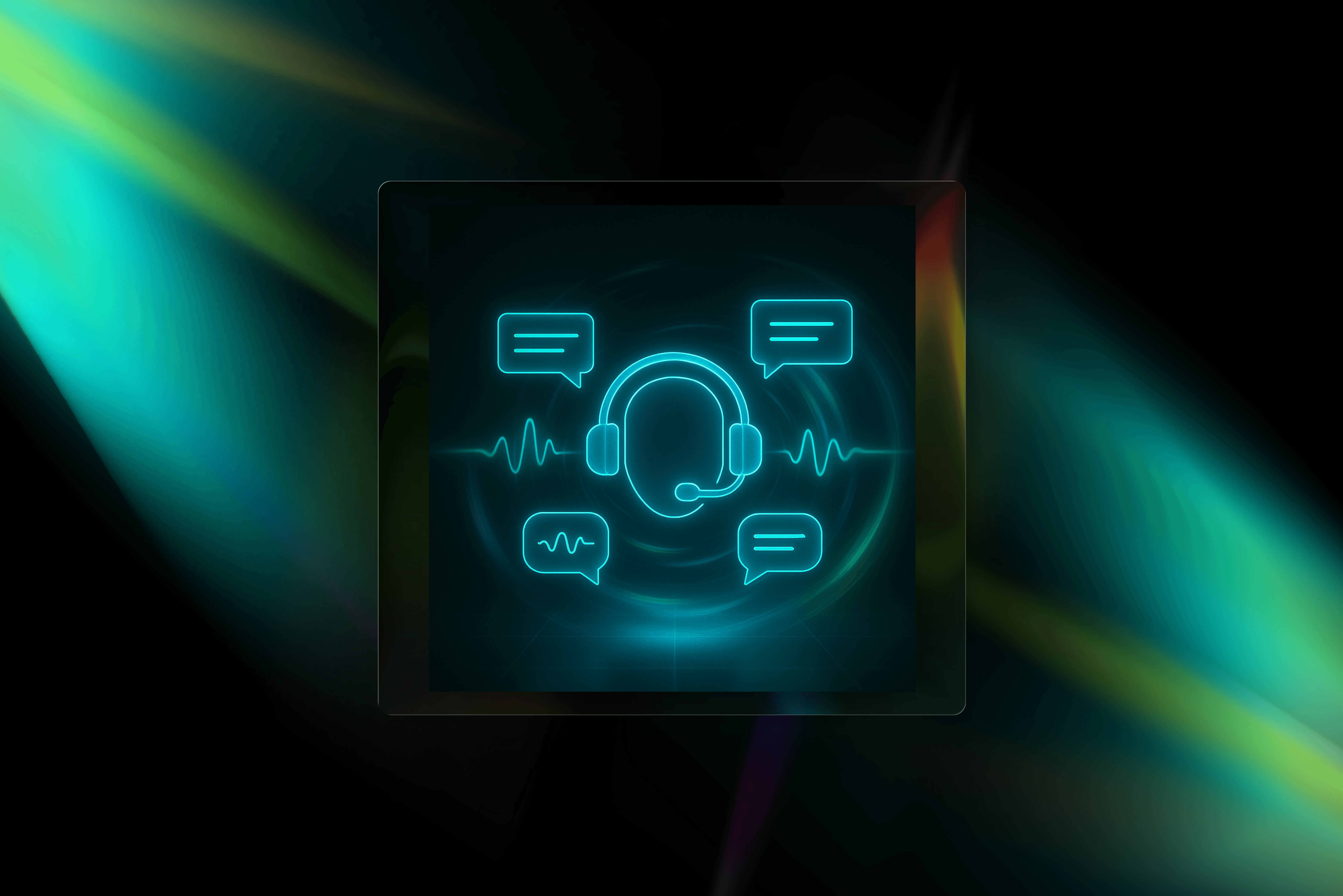 Digital icon of a headset with dialogue boxes illustrating AI-powered customer interactions.