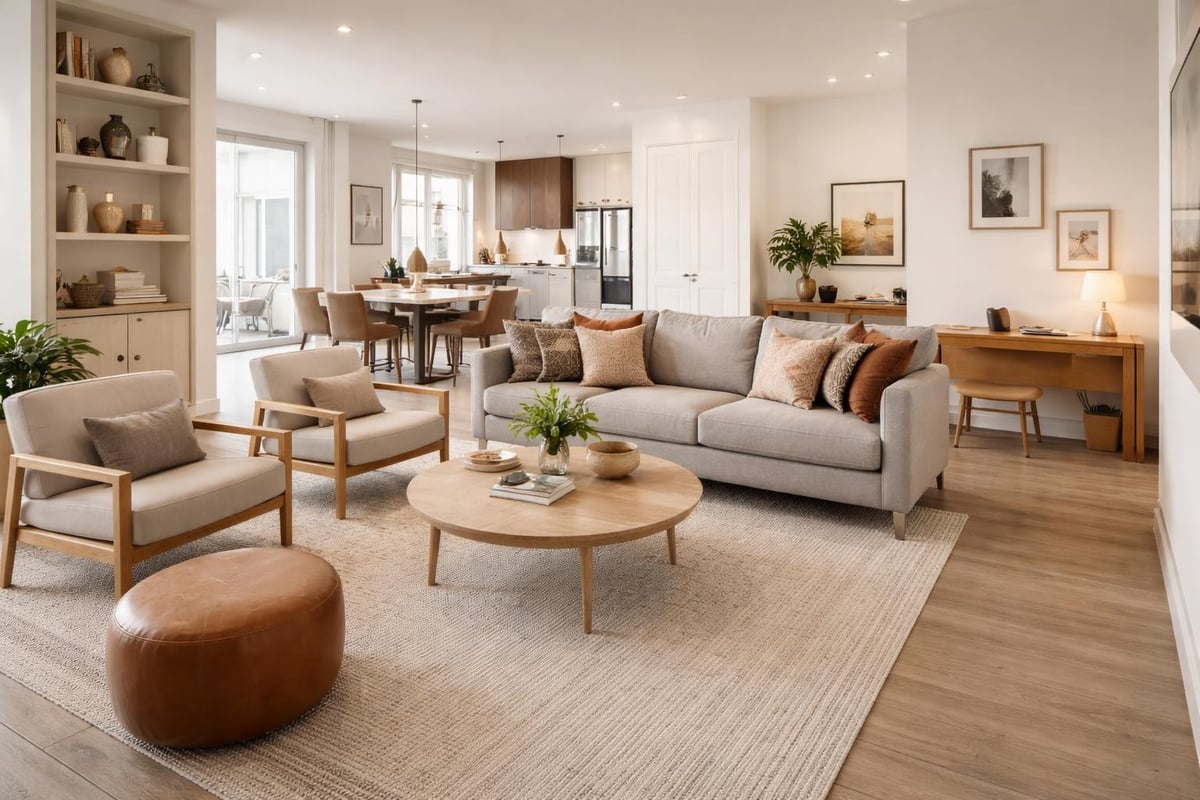 Apartment living room staging layout