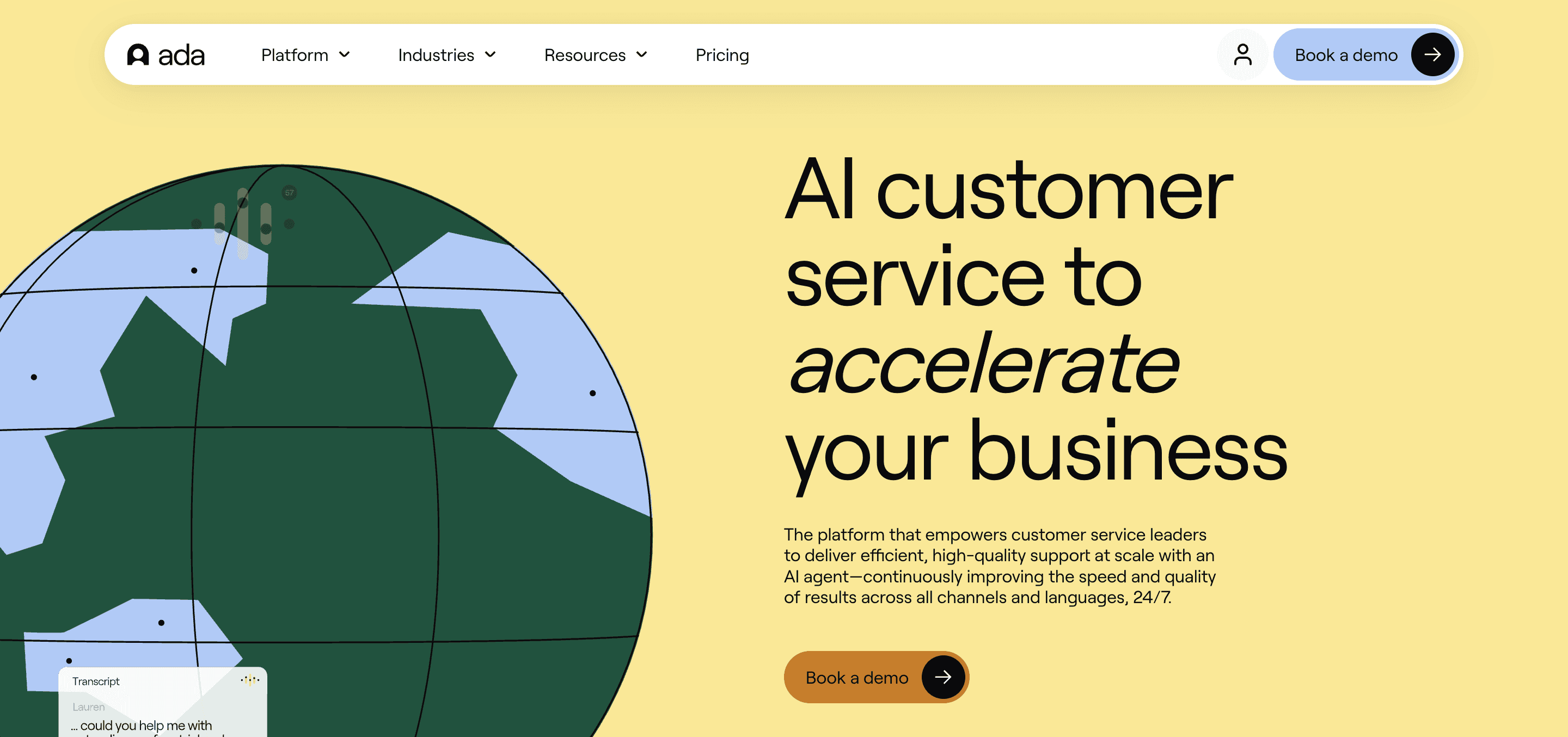 Ada Landing Page - Ada Chatbot