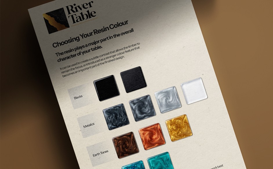 River Table resin colour swatch card