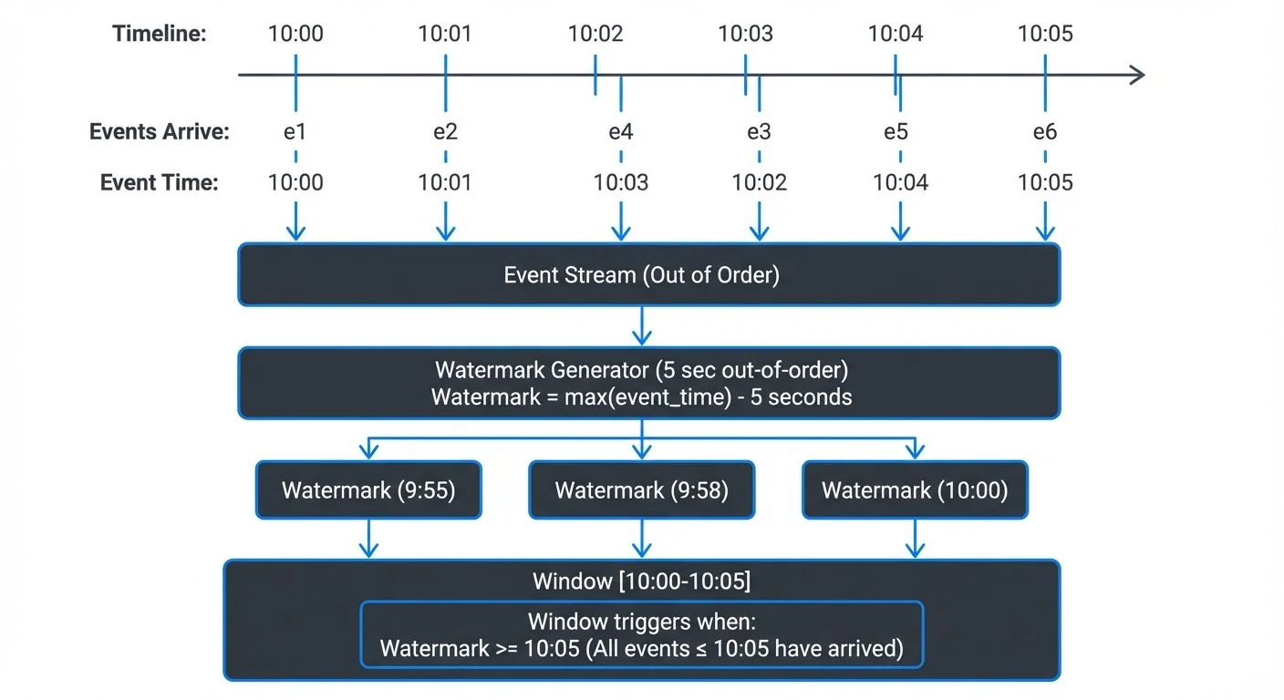 Event time and watermarks flow