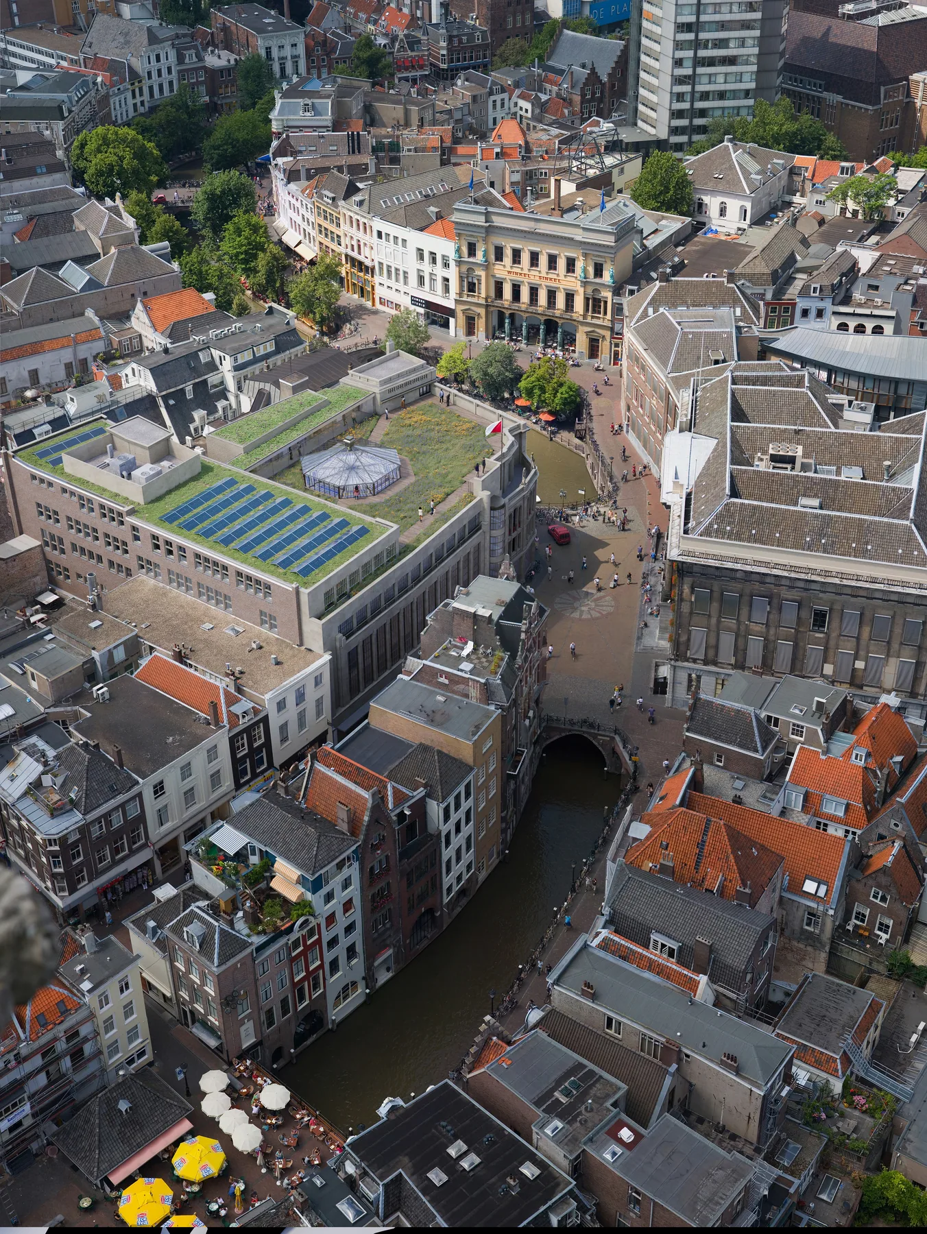 Upper floor residential interior with canal views — restored monument visualization