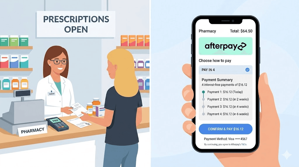 Afterpay payment interface for semaglutide medication purchase on smartphone