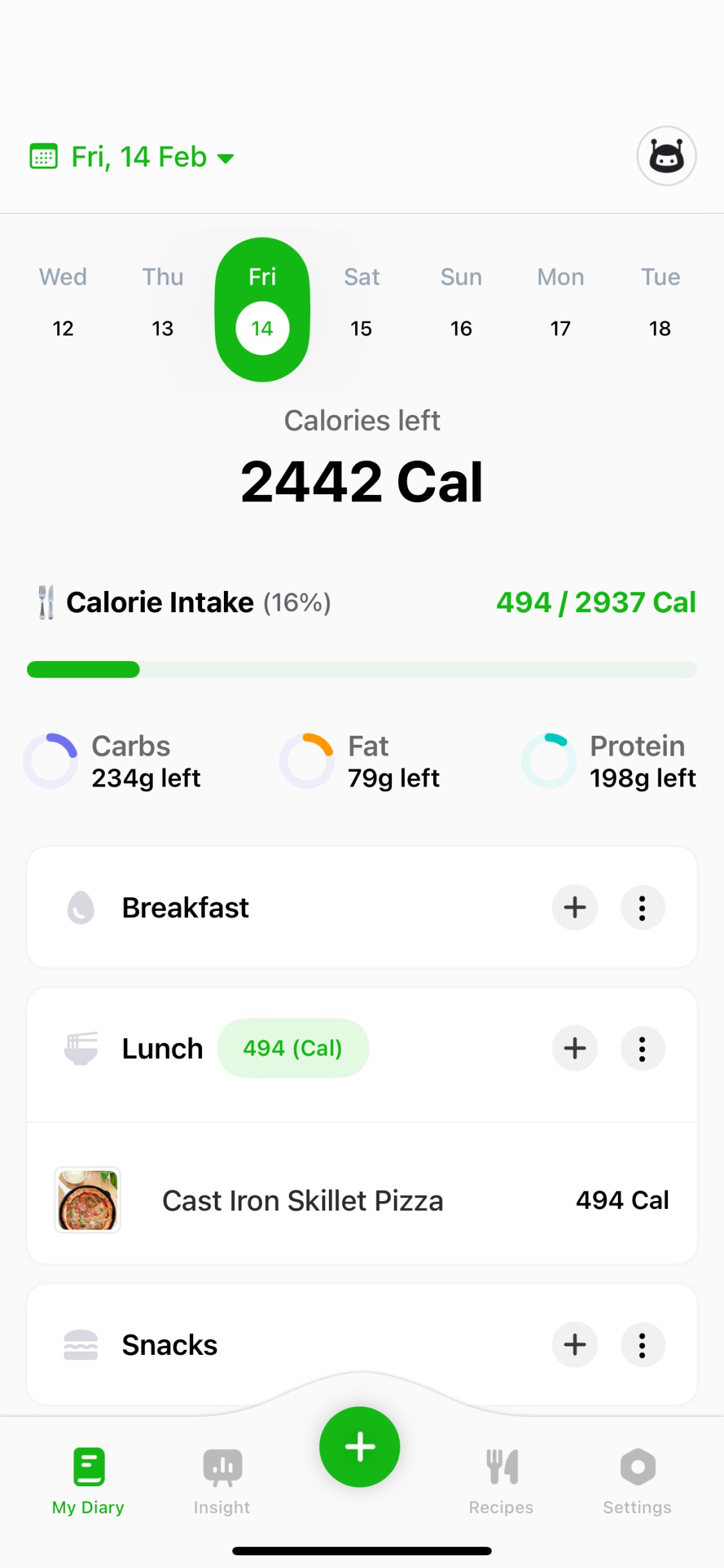 Logging meals and custom recipes in Caloric