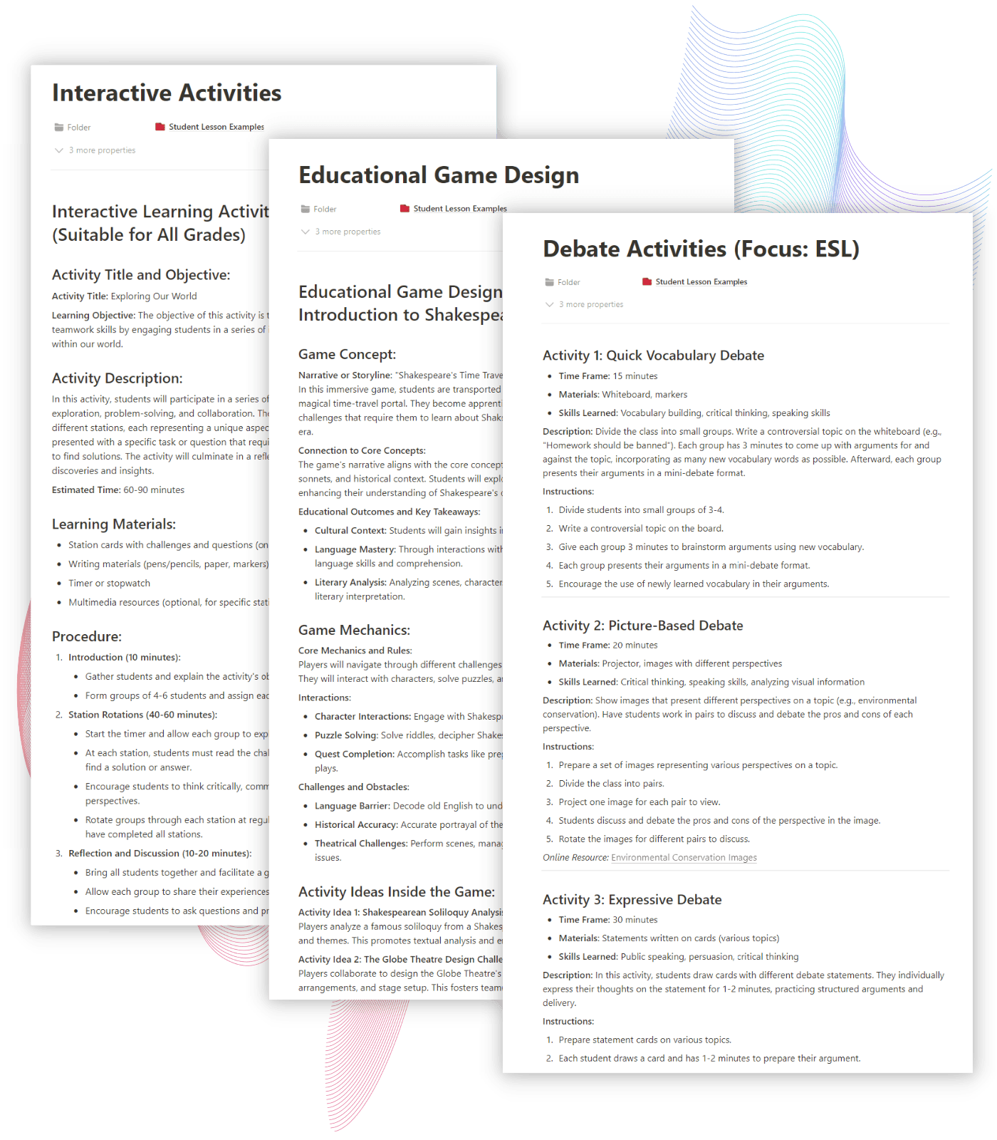 Artificial intelligence creating impressive lesson plans for teachers and educators, illustrating how to effortlessly generate tailored prompts, activities, and resources based on subject and grade level inputs.
