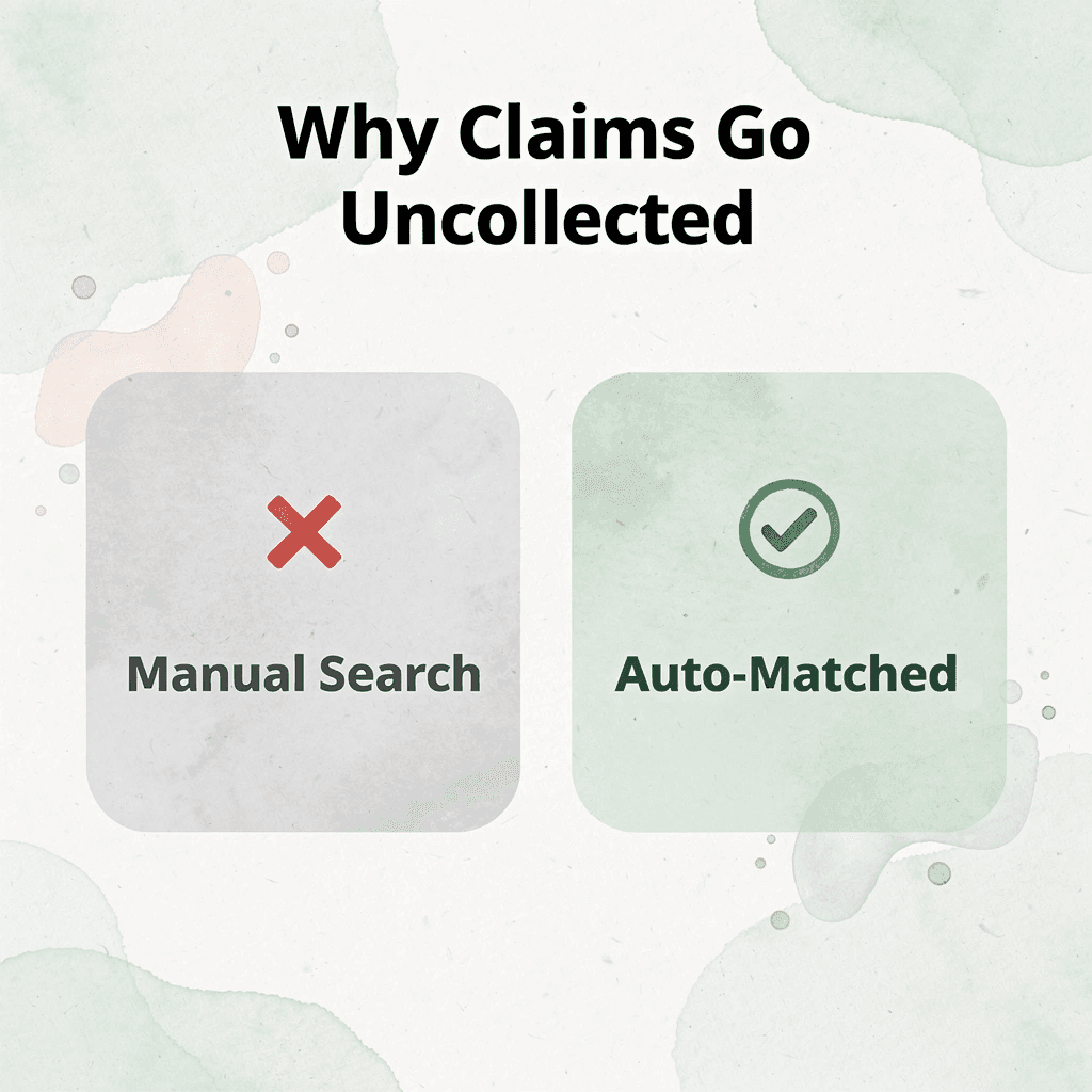  Before and after showing manual claim search versus automated matching