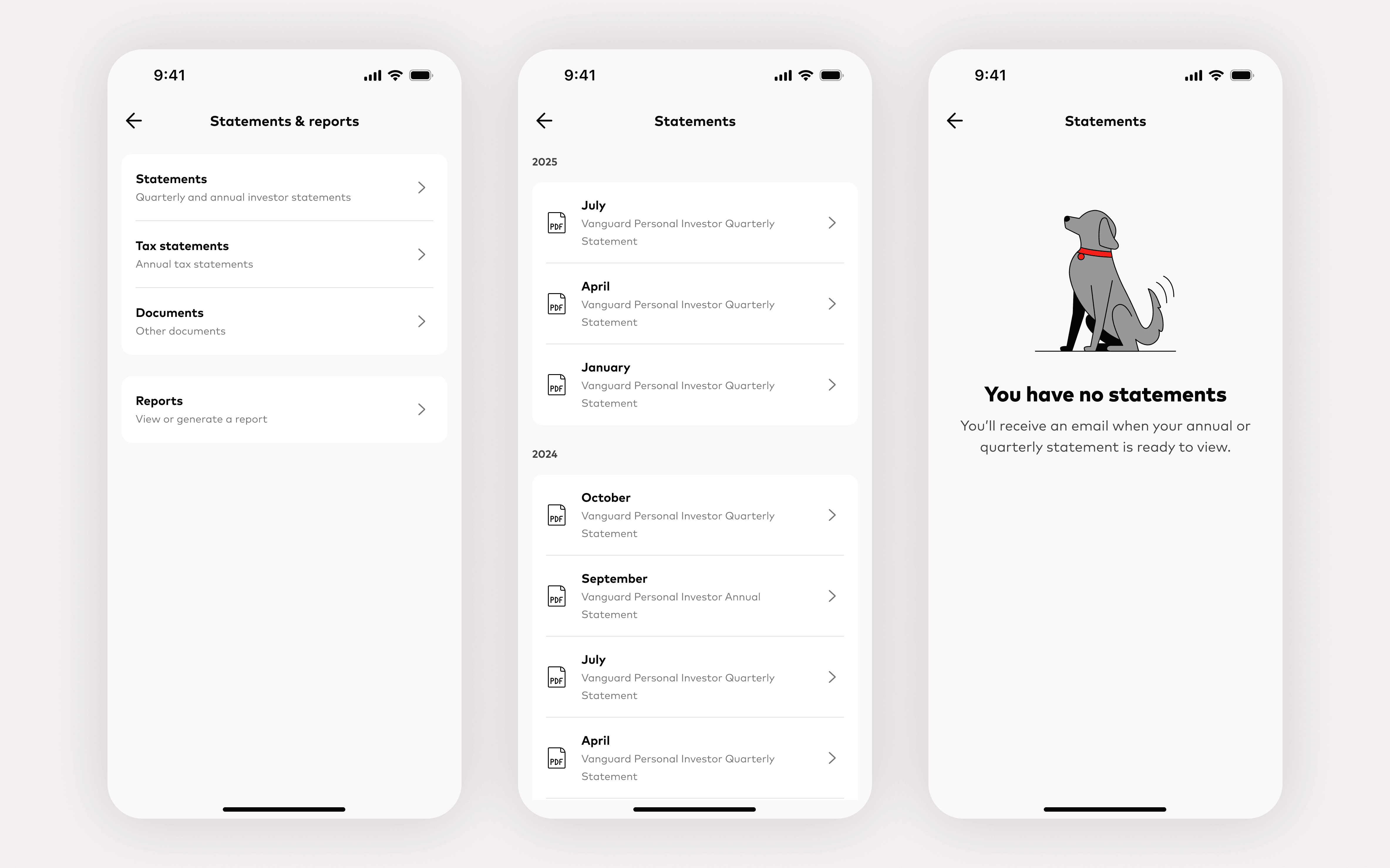 Redesigned screens for statements and reports