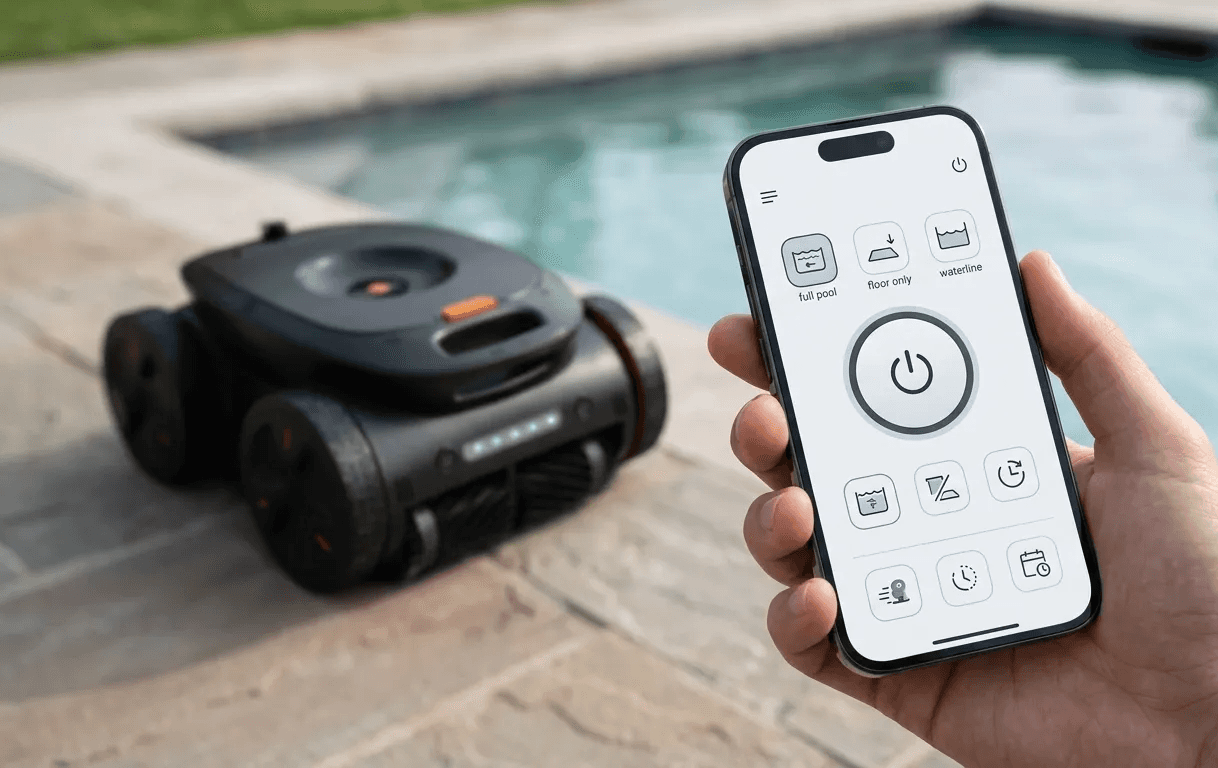 Mobile app control interface for robotic pool cleaner operation