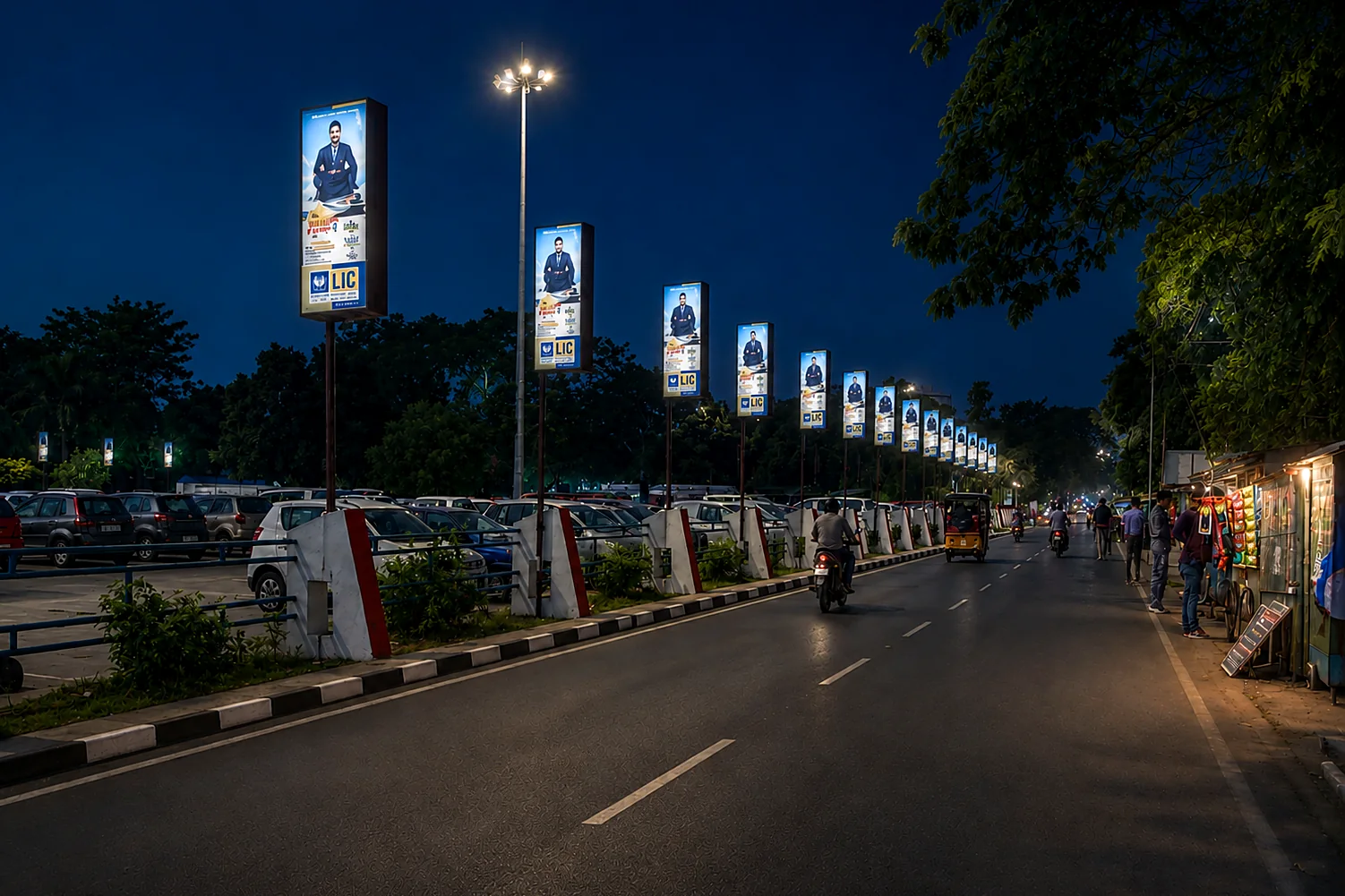 LIC kiosks, night view
