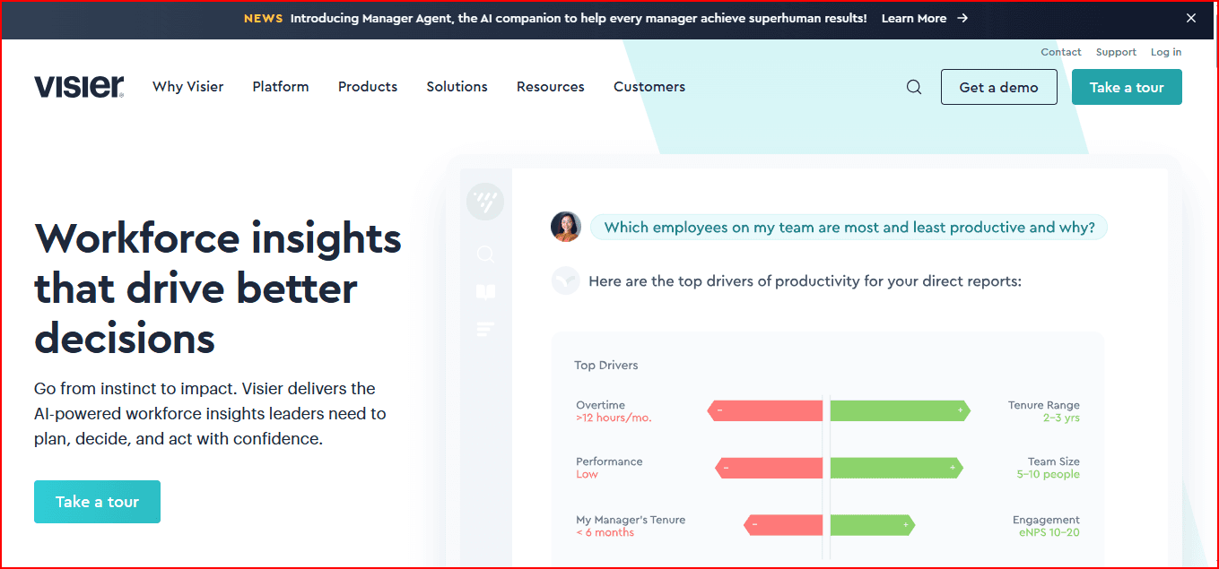 Visier- Best Data analytics for HR With AI agent