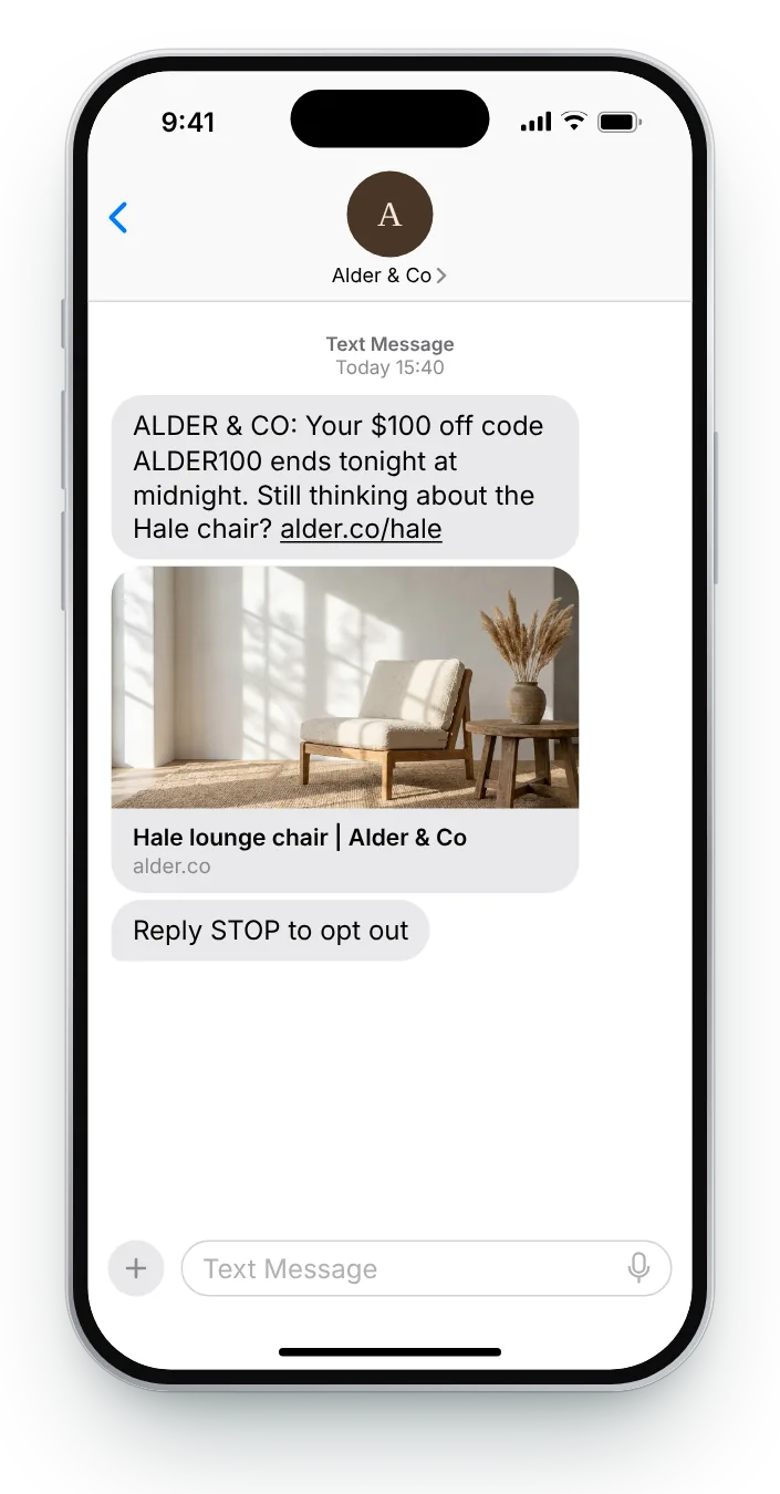 Code ends tonight promotional SMS on an iPhone