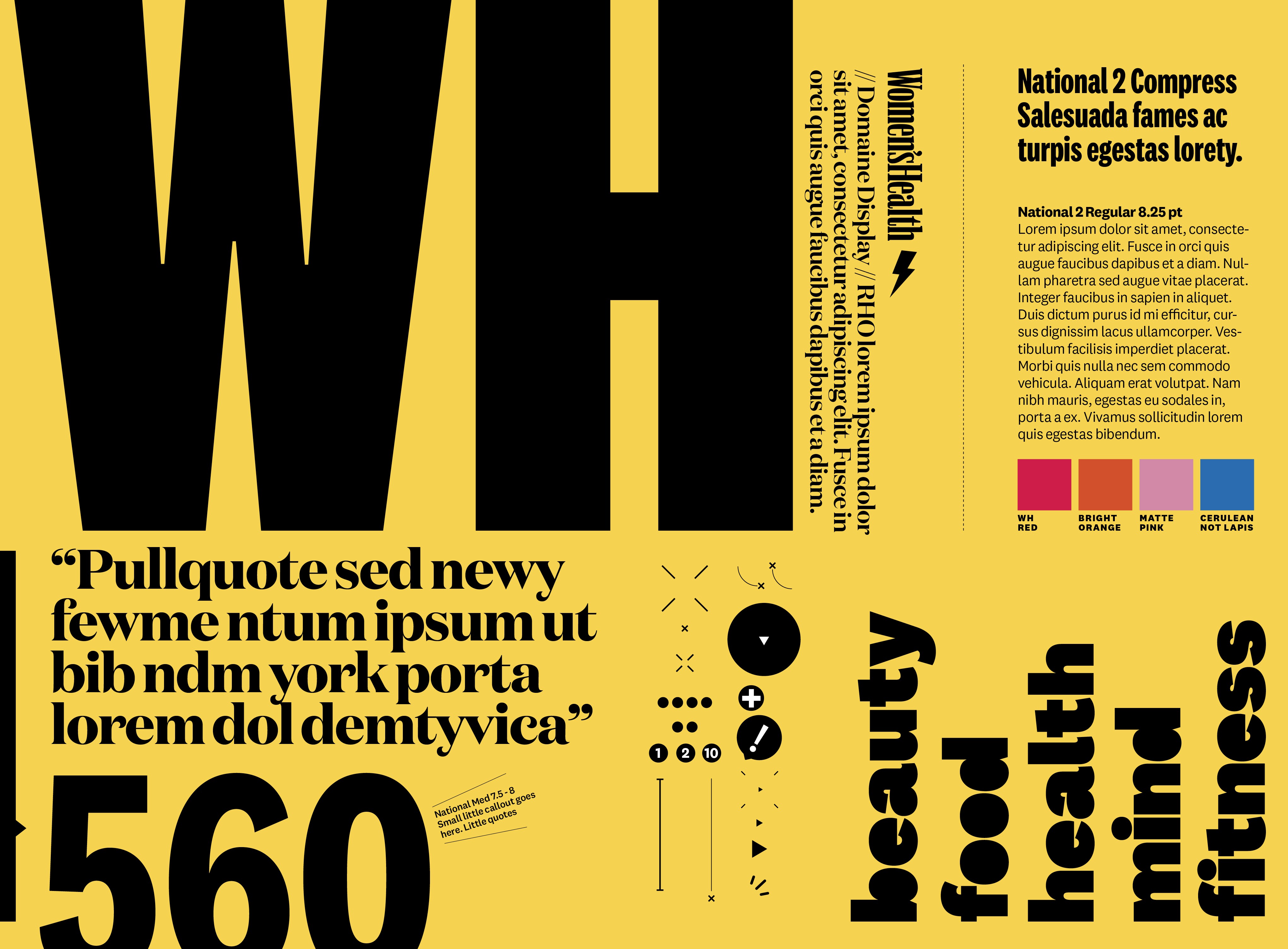 A collage of fonts and elements used in the design of Women’s Health